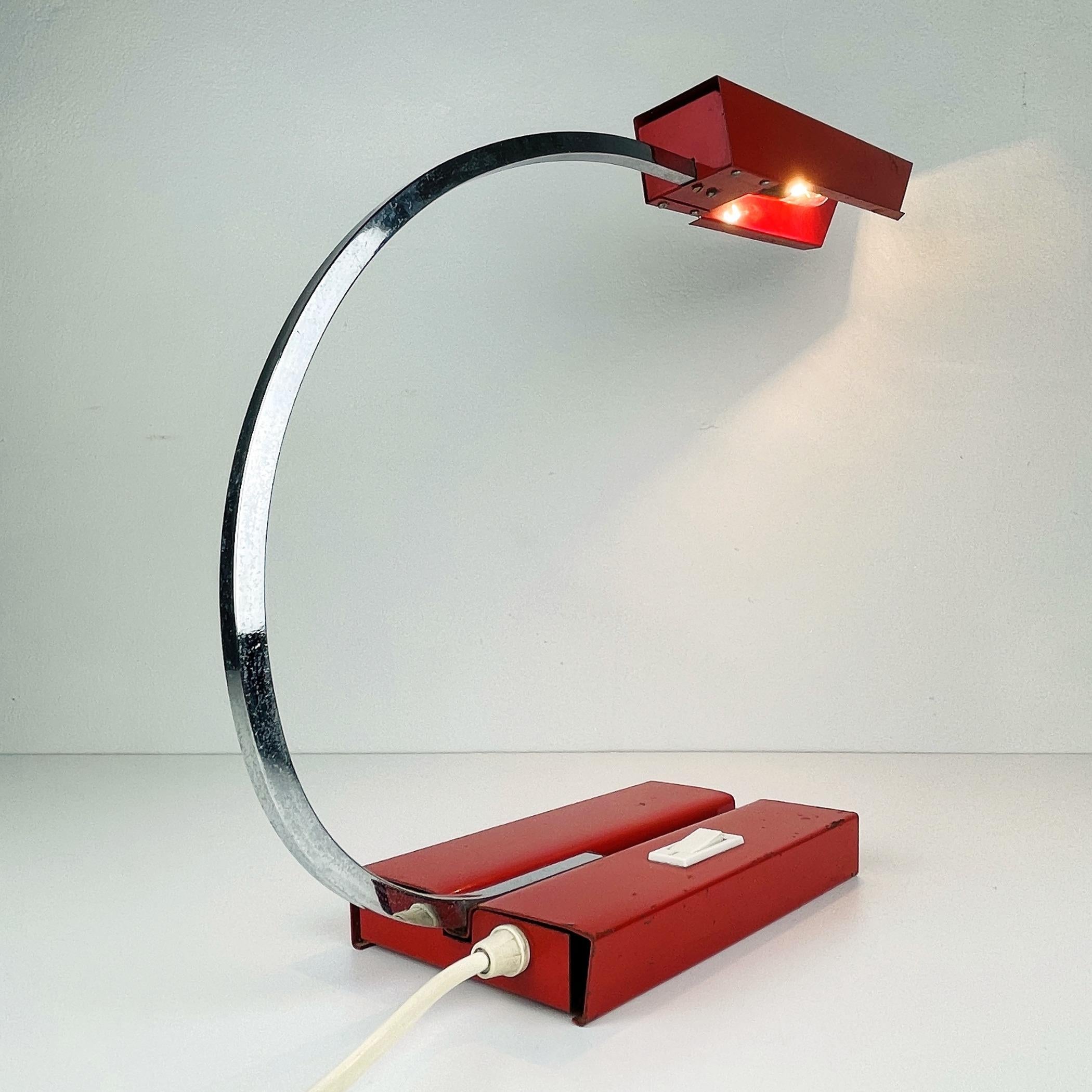 Vintage Red Metal Desk Lamp. Yugoslavia 1970s For Sale 12