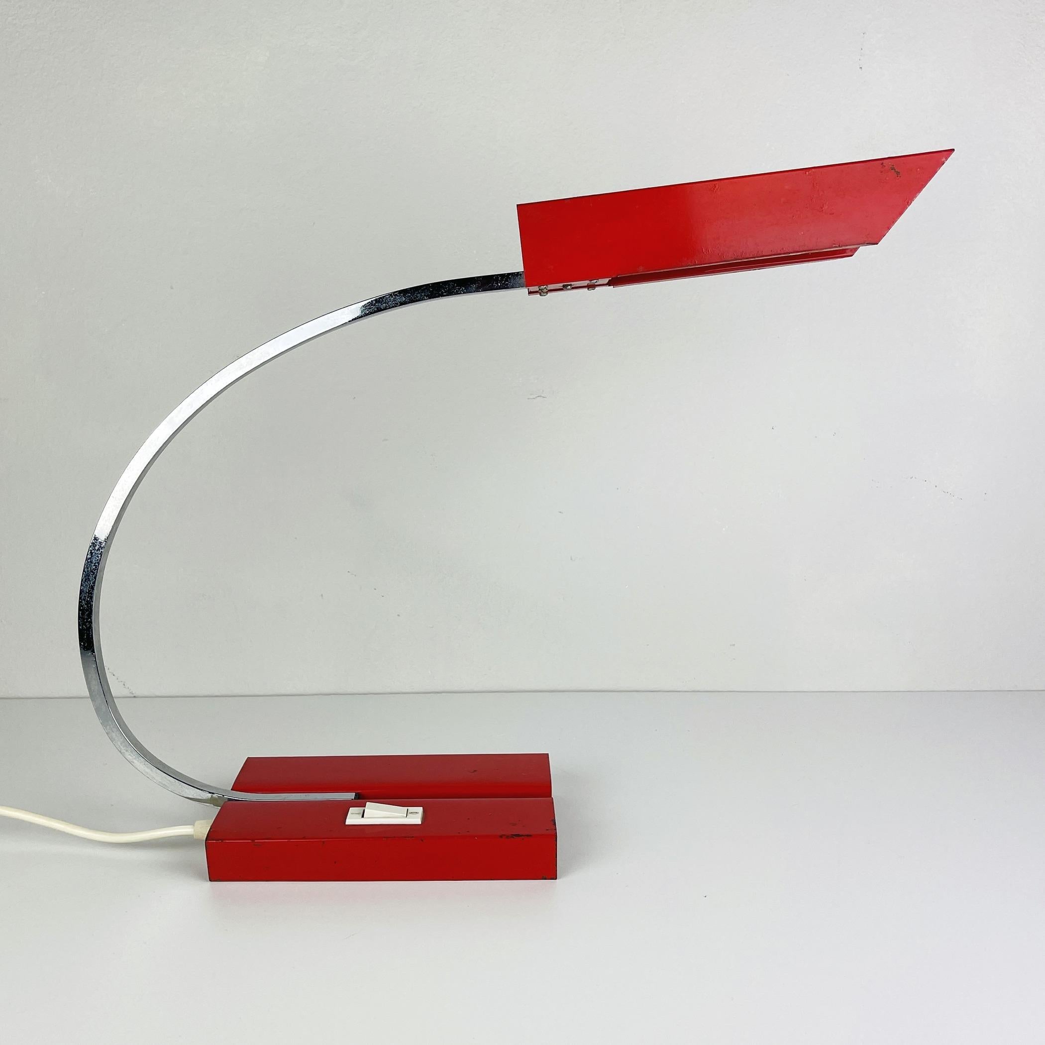 Industrial Vintage Red Metal Desk Lamp. Yugoslavia 1970s For Sale