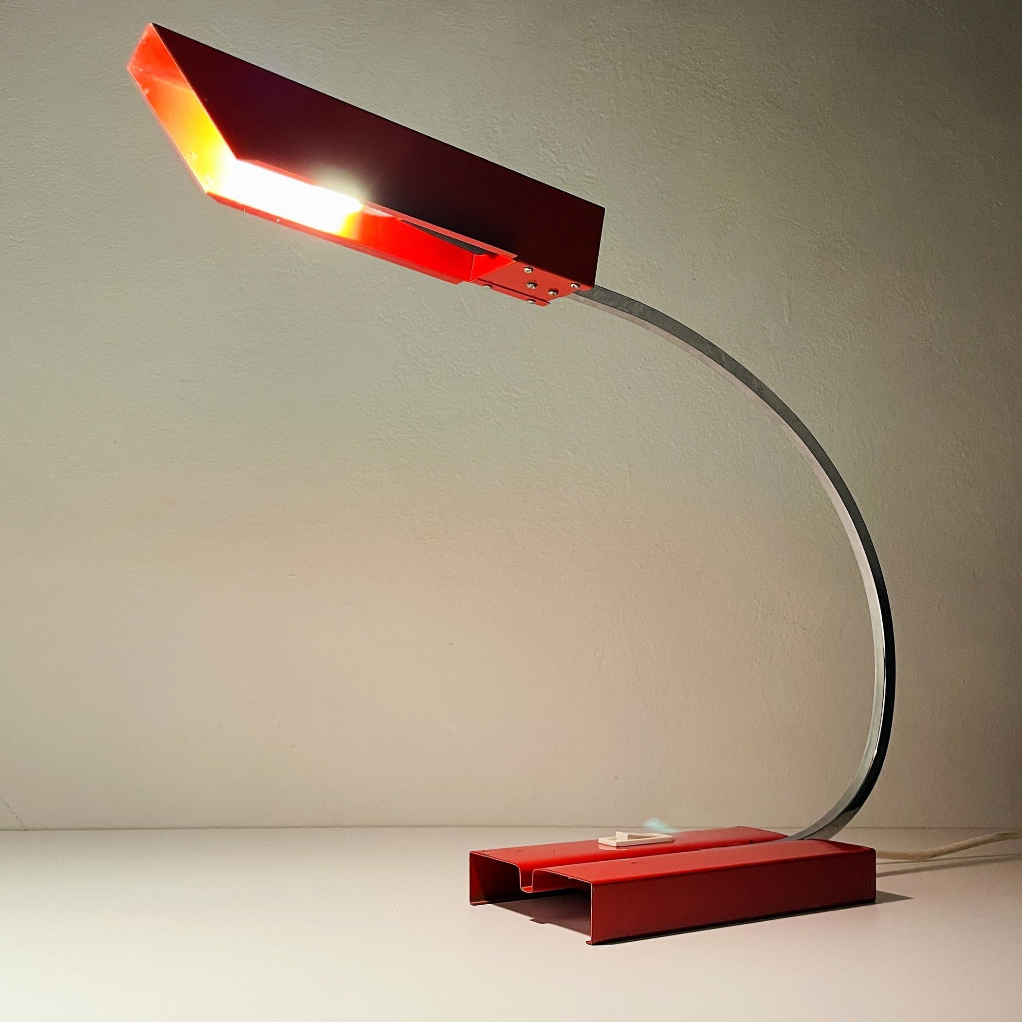20th Century Vintage Red Metal Desk Lamp. Yugoslavia 1970s For Sale