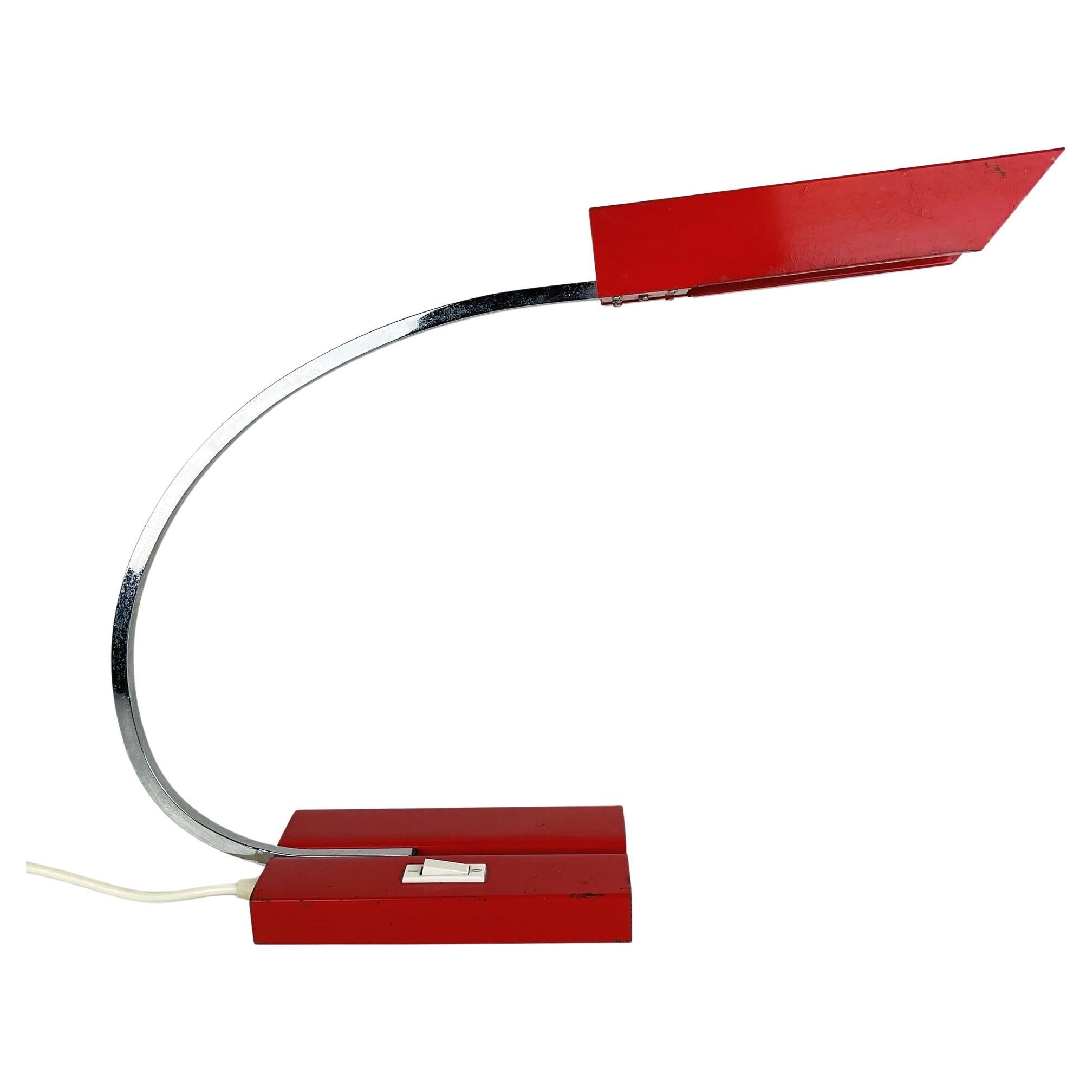 Vintage Red Metal Desk Lamp. Yugoslavia 1970s For Sale