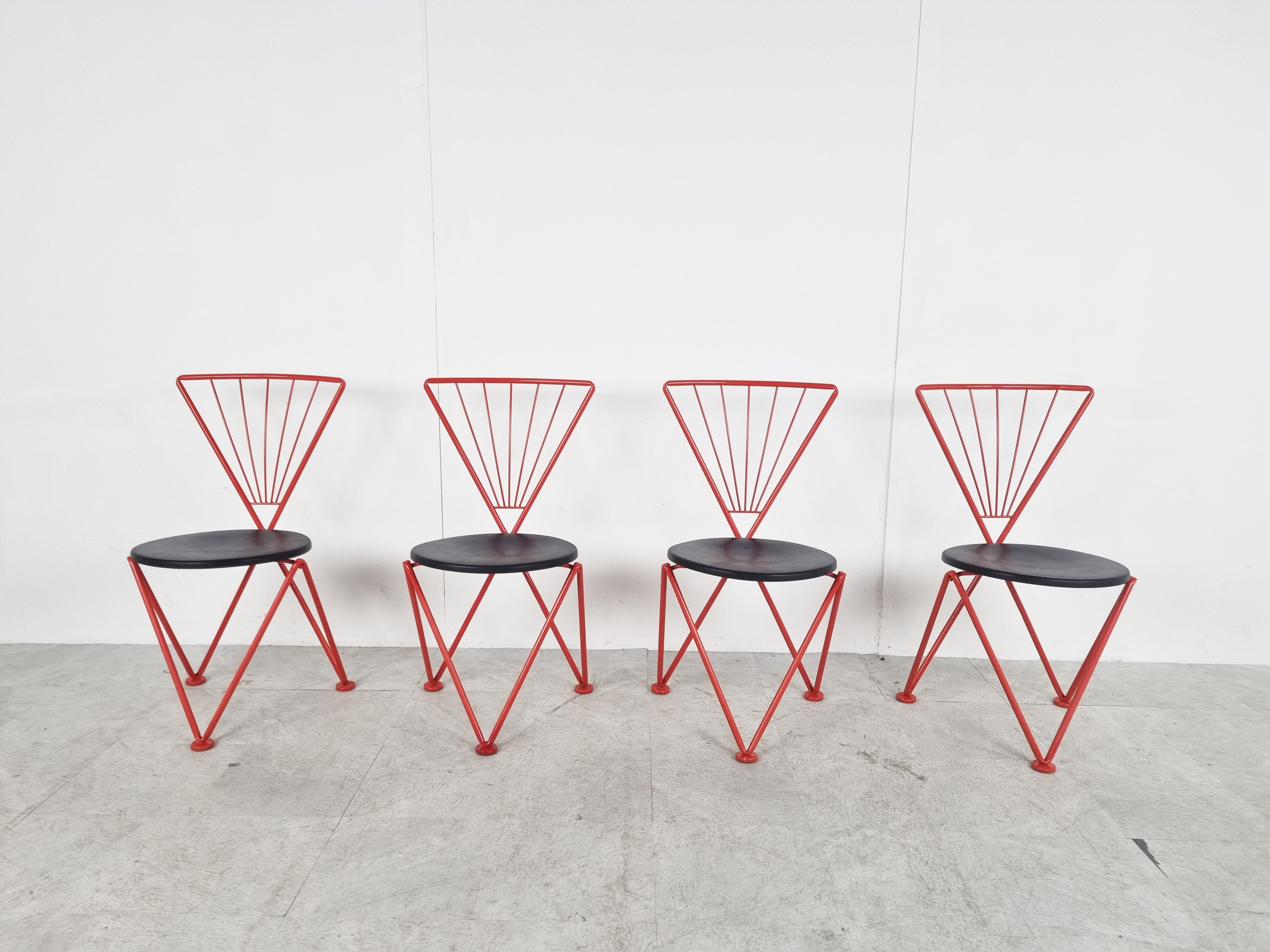 German Vintage Red Metal Dining Chairs, 1980s, Jozef Hoffmann Dining Chairs, Vintage For Sale