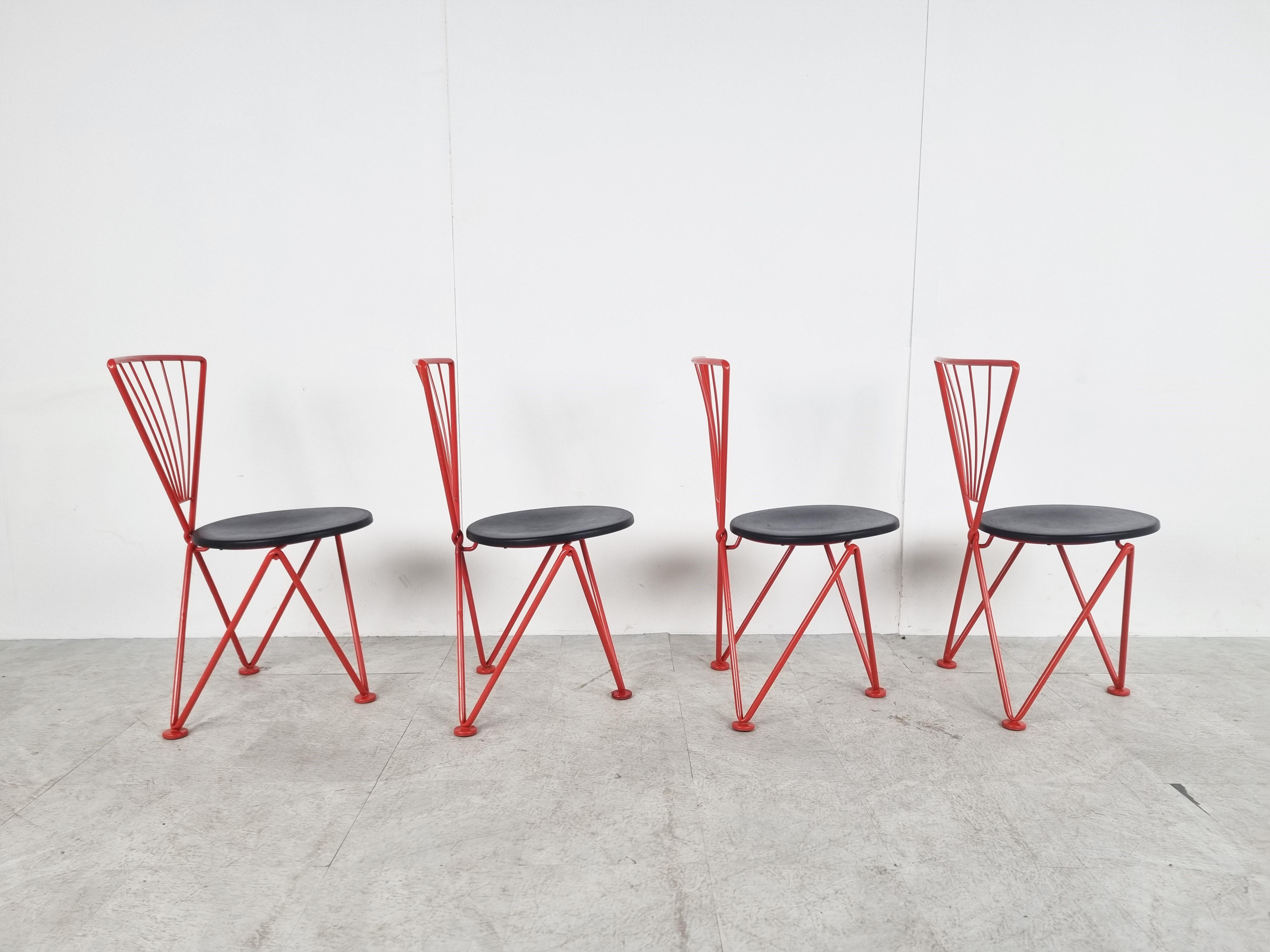 Vintage Red Metal Dining Chairs, 1980s, Jozef Hoffmann Dining Chairs, Vintage In Good Condition For Sale In HEVERLEE, BE