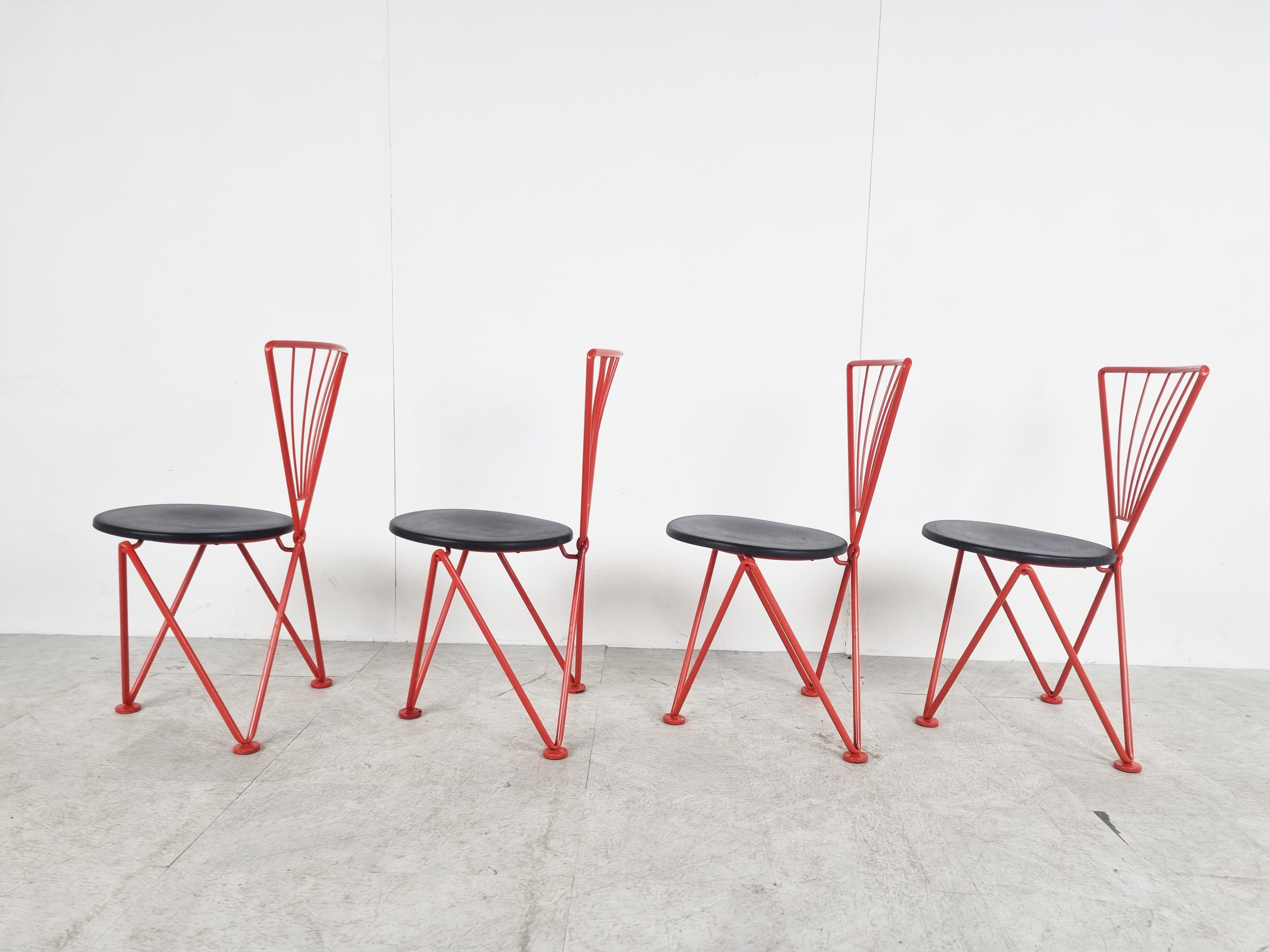 Vintage Red Metal Dining Chairs, 1980s, Jozef Hoffmann Dining Chairs, Vintage For Sale 1