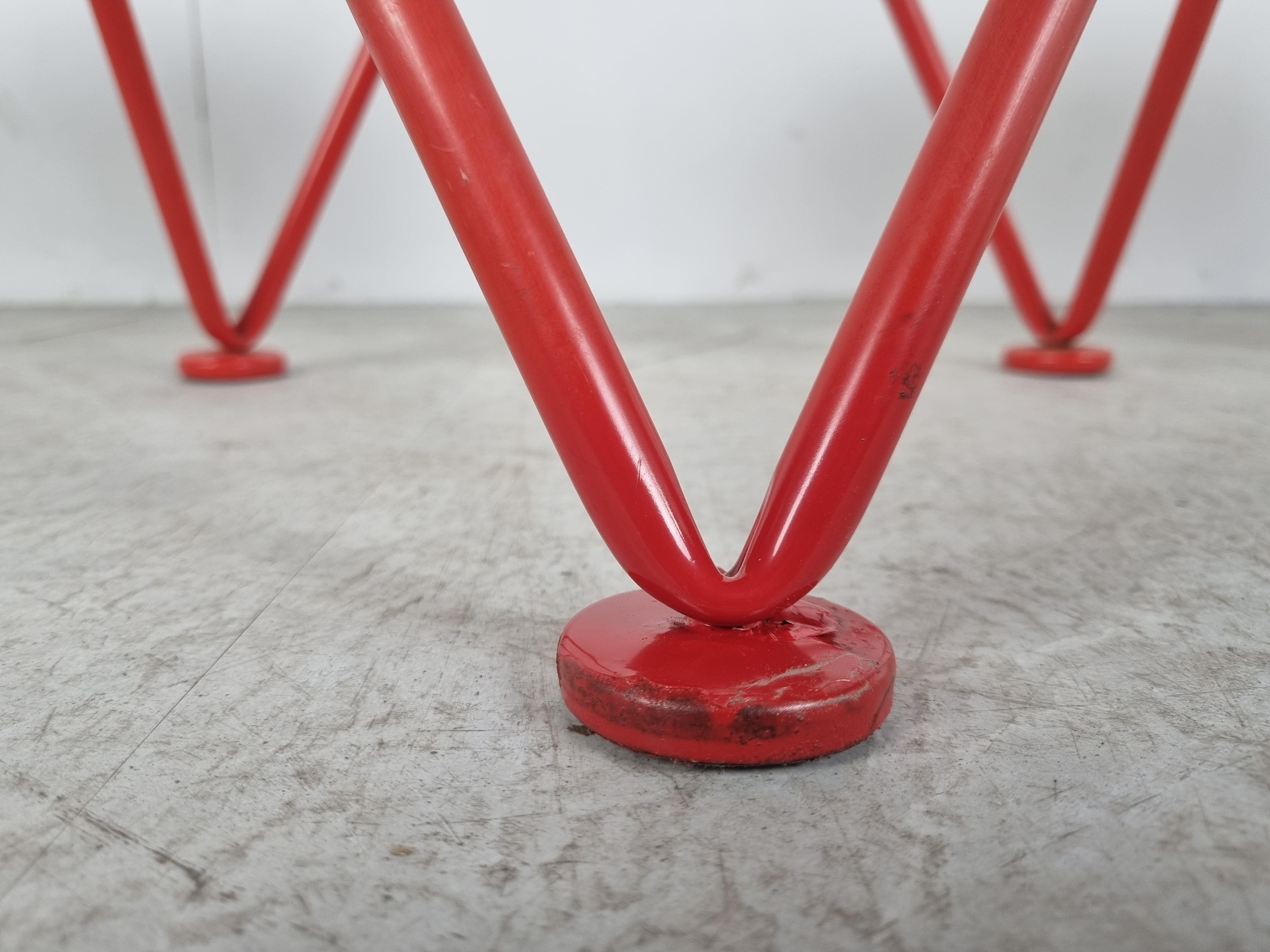 Vintage Red Metal Dining Chairs, 1980s, Jozef Hoffmann Dining Chairs, Vintage For Sale 3