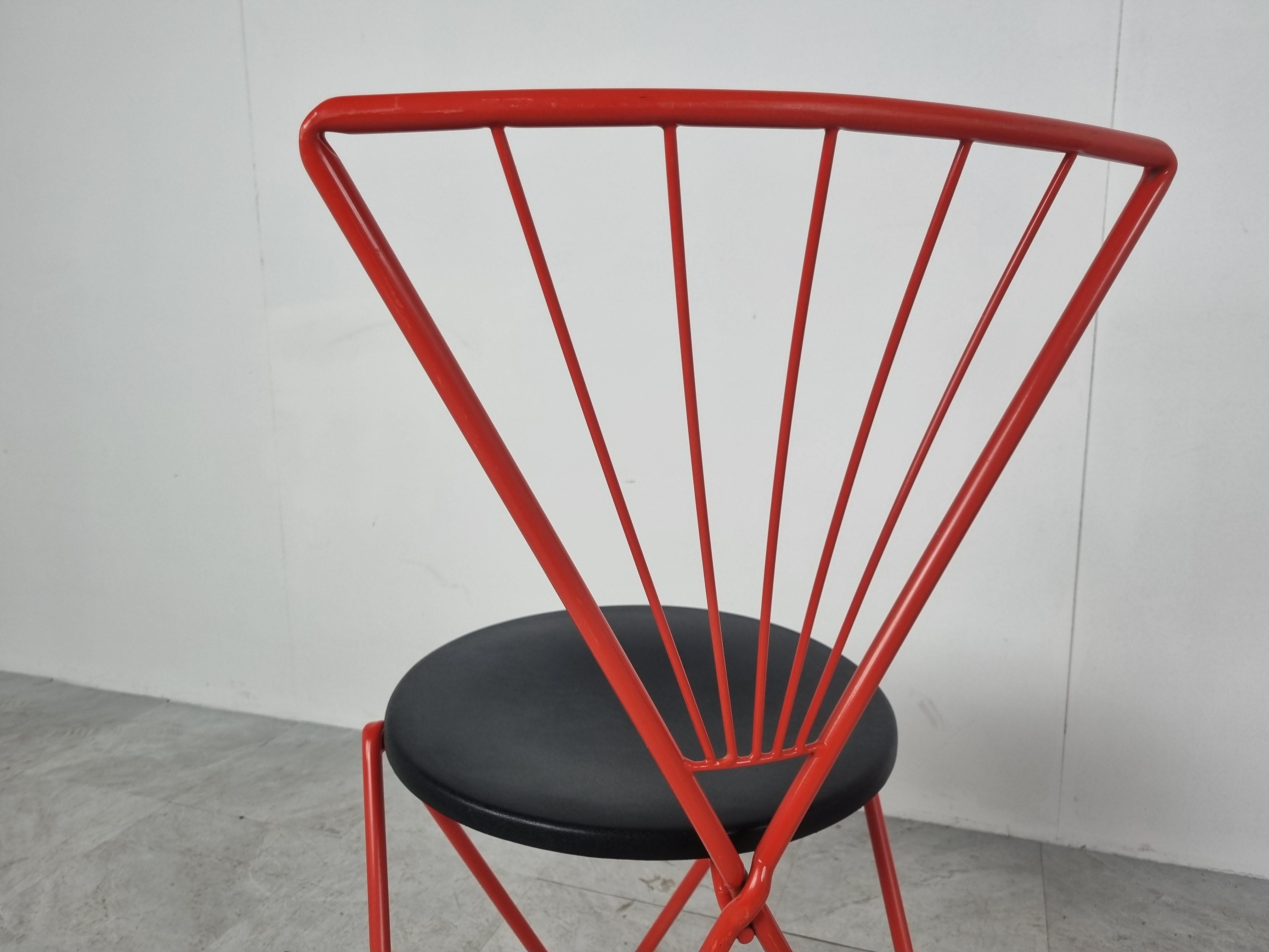 Vintage Red Metal Dining Chairs, 1980s, Jozef Hoffmann Dining Chairs, Vintage For Sale 4