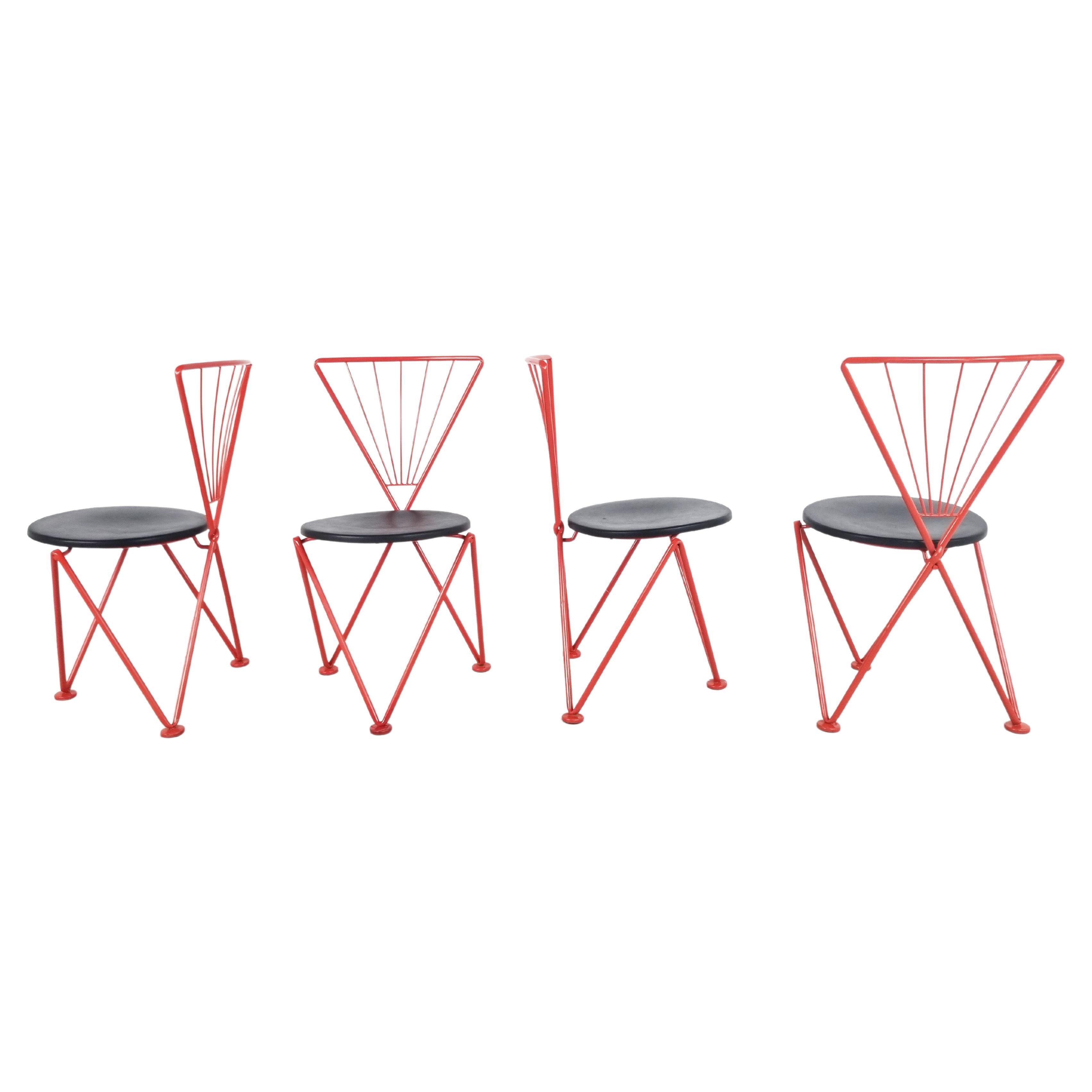 Vintage Red Metal Dining Chairs, 1980s, Jozef Hoffmann Dining Chairs, Vintage For Sale