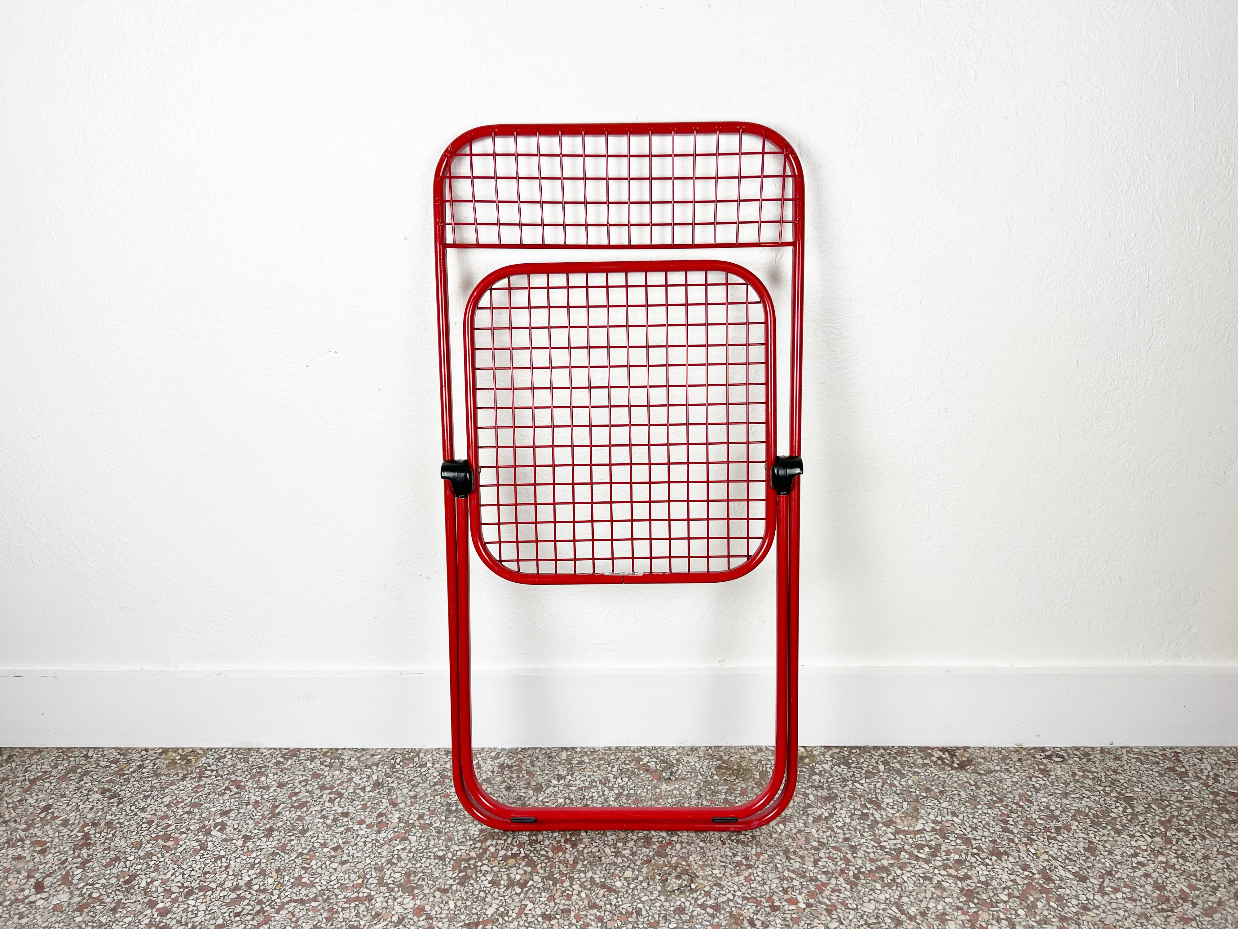 Post-Modern Vintage Red Metal Folding Chair by Talin