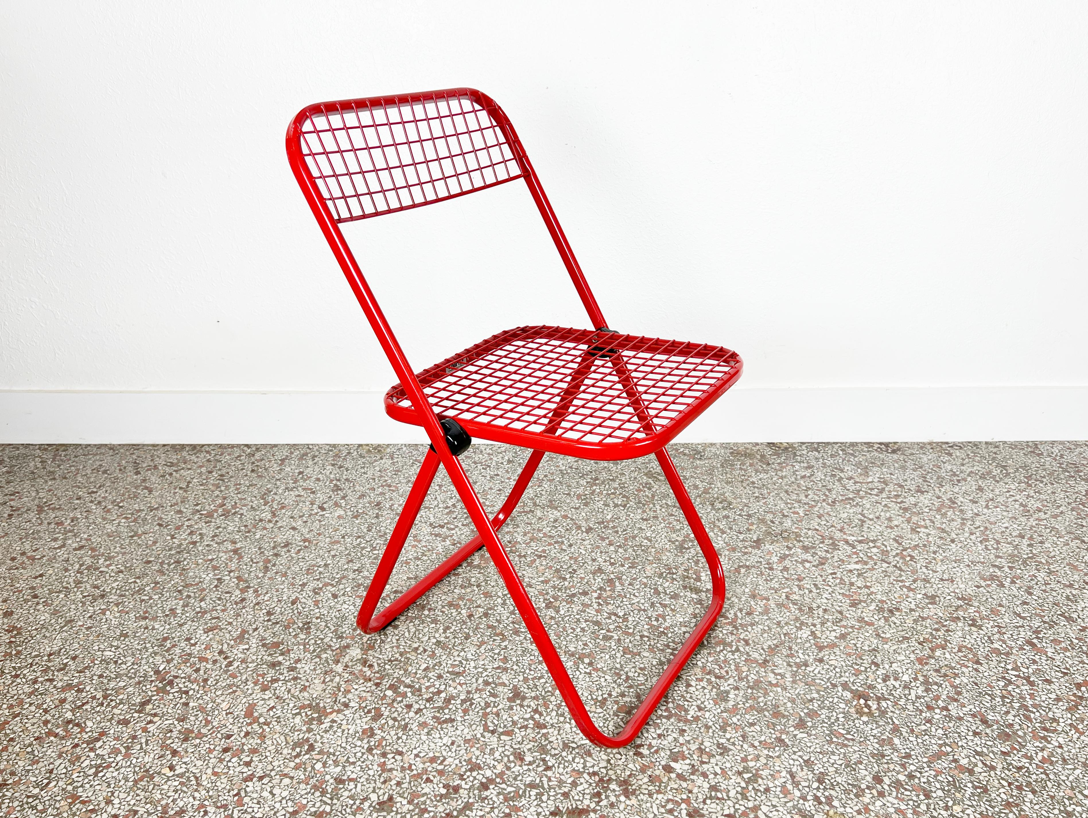Italian Vintage Red Metal Folding Chair by Talin