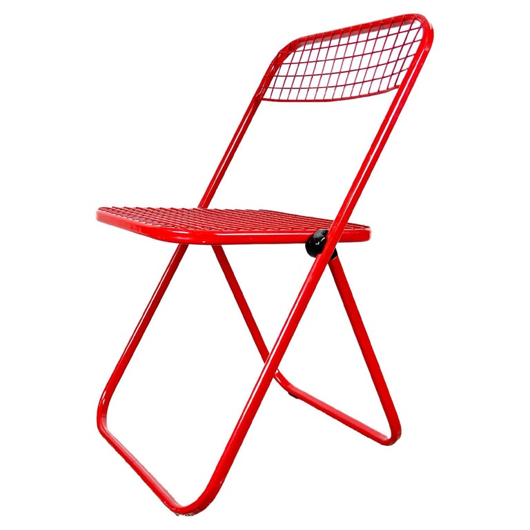 Vintage Red Metal Folding Chair by Talin For Sale at 1stDibs