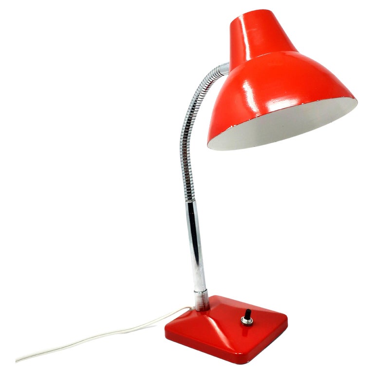 Vintage Red Metal Gooseneck Desk Lamp For Sale at 1stDibs