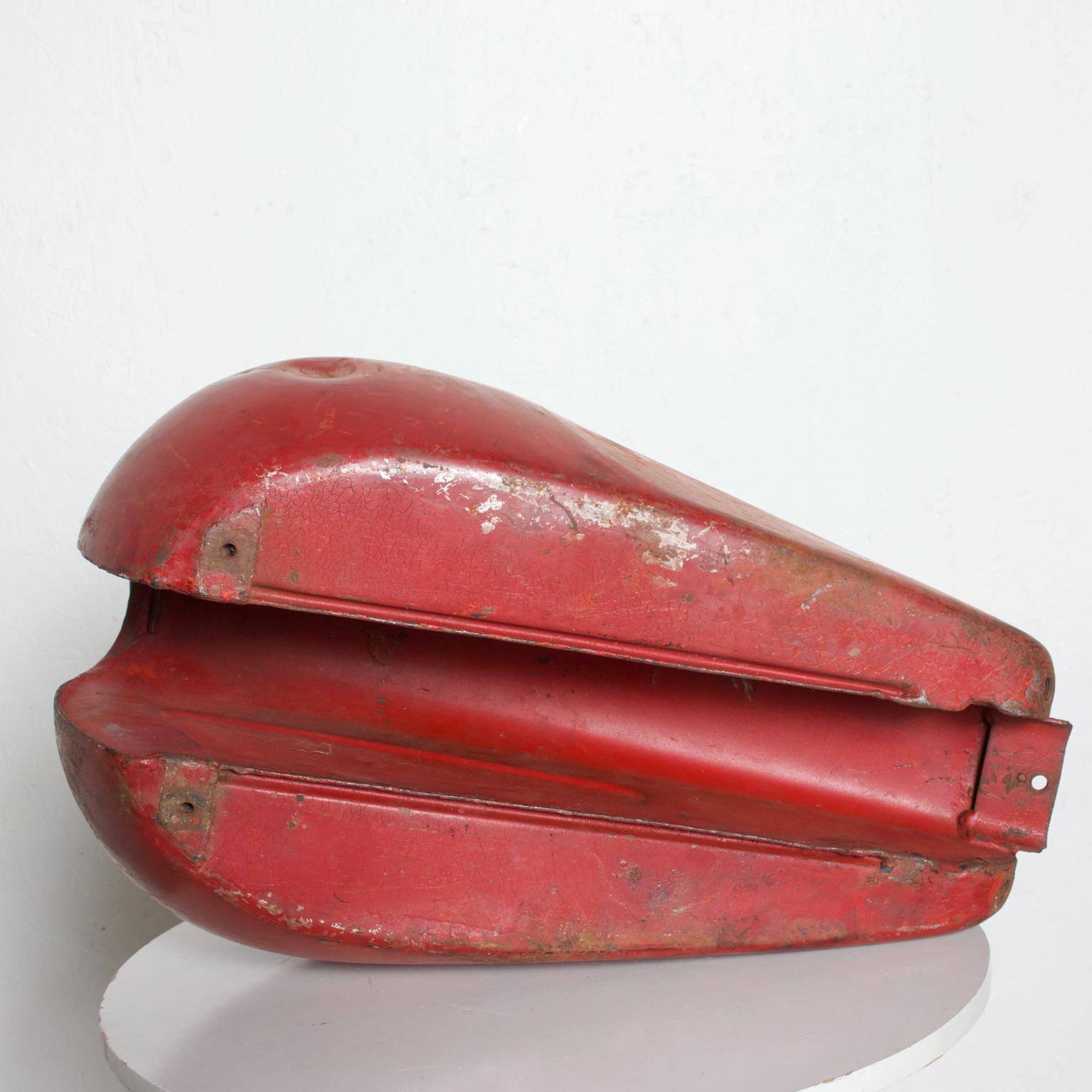 1970s Distressed Vintage Red Metal Motorcycle Gas Tank Collectible Man Cave 1