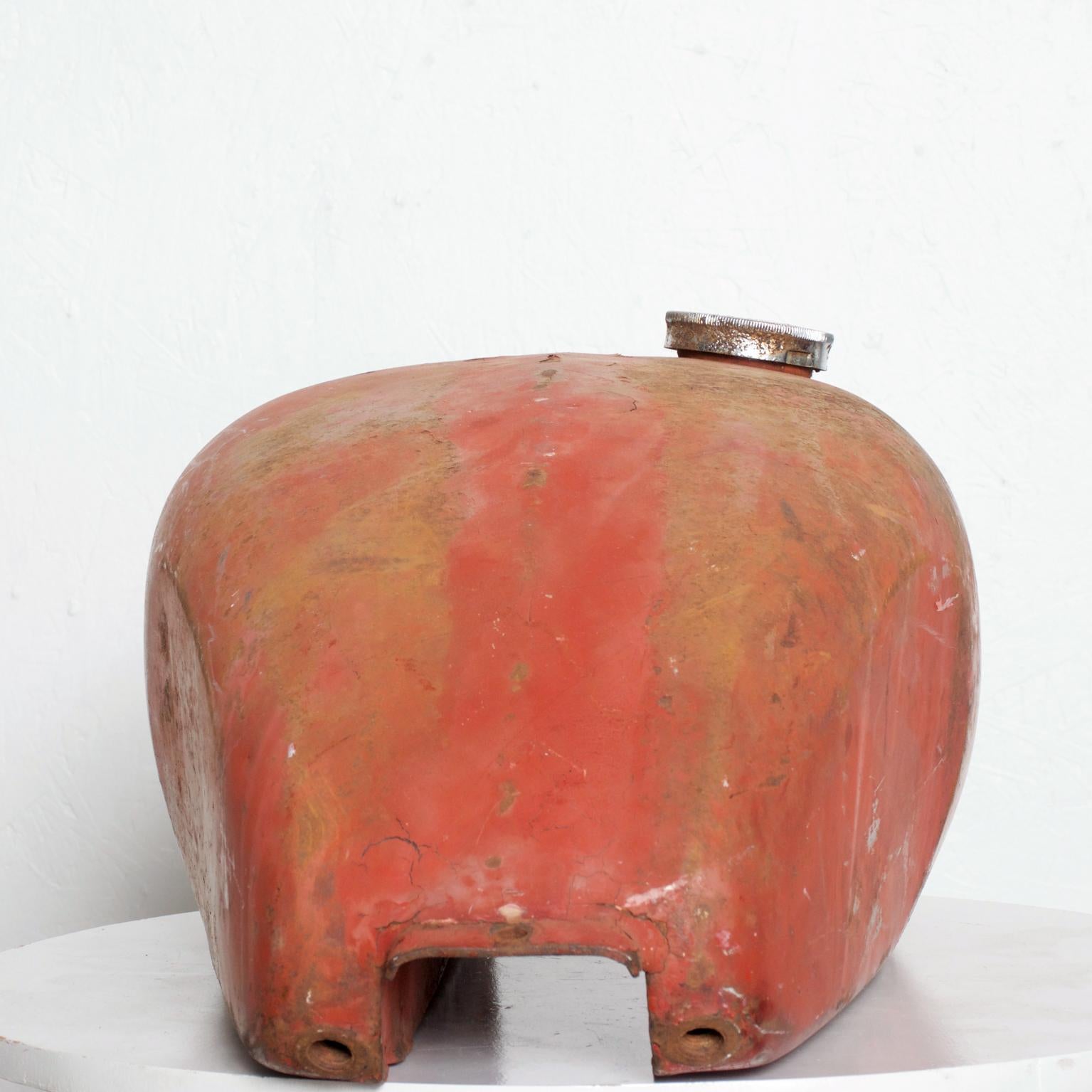 Mid-Century Modern 1970s Distressed Vintage Red Metal Motorcycle Gas Tank Collectible Man Cave