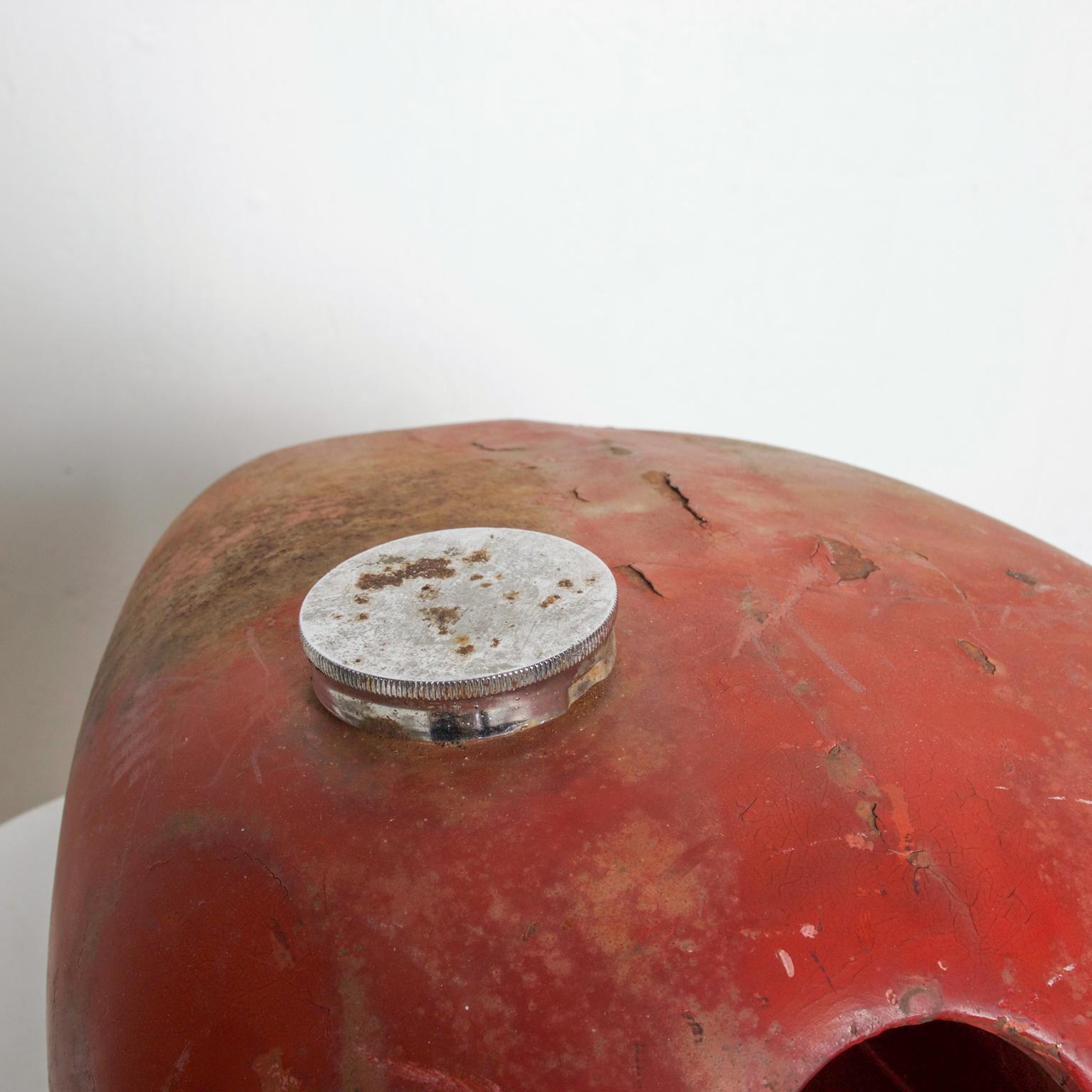 Late 20th Century 1970s Distressed Vintage Red Metal Motorcycle Gas Tank Collectible Man Cave