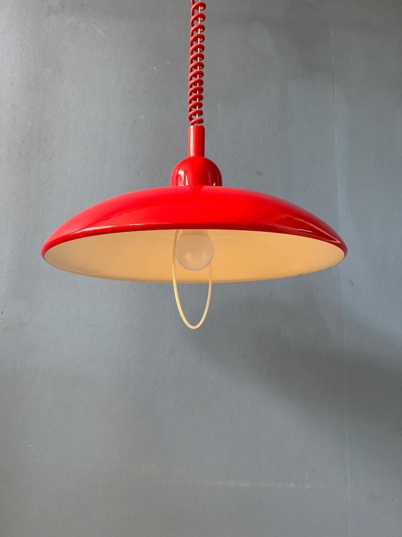 Vintage Red Metal Space Age Pendant Lamp, 1970s For Sale 6