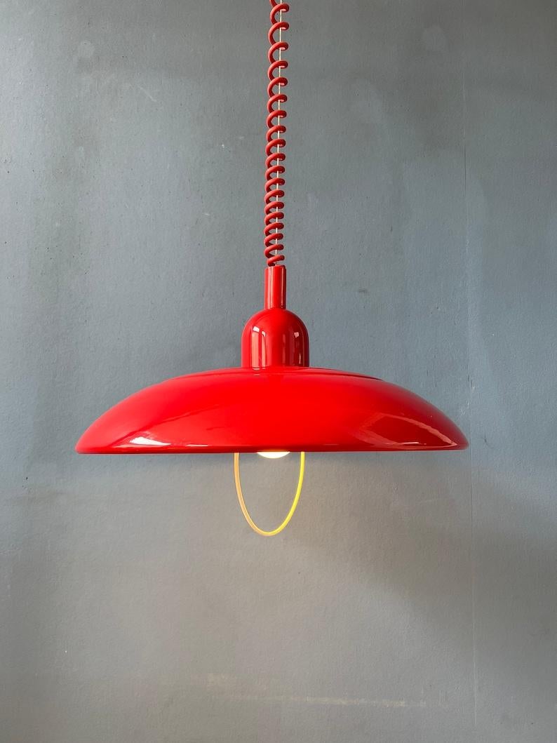 Vintage Red Metal Space Age Pendant Lamp, 1970s For Sale 1