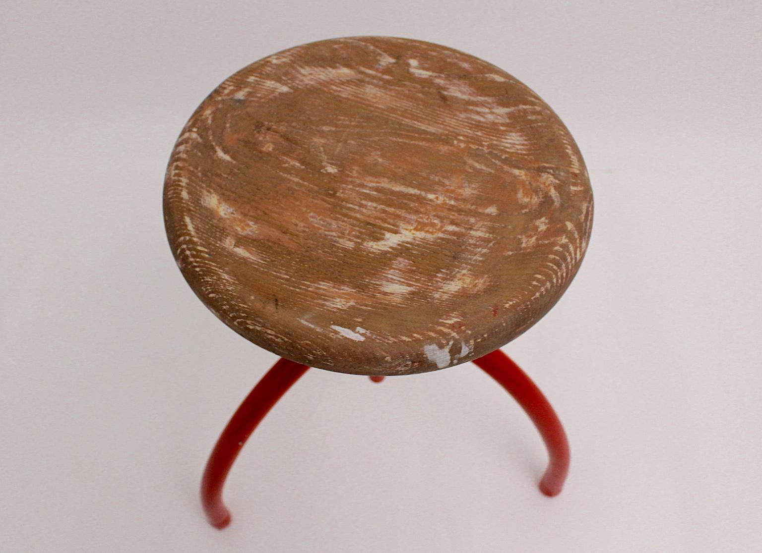 Early 20th Century Vintage Red Metal Swiveling Stool by Margarete Schuette-Lihotzky, 1920s For Sale
