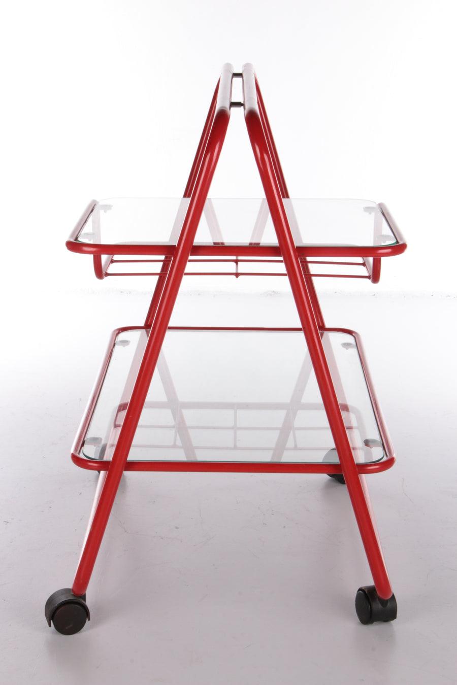 Mid-Century Modern Vintage Red Metal Unique Trolley or Bar Cart, 1970s