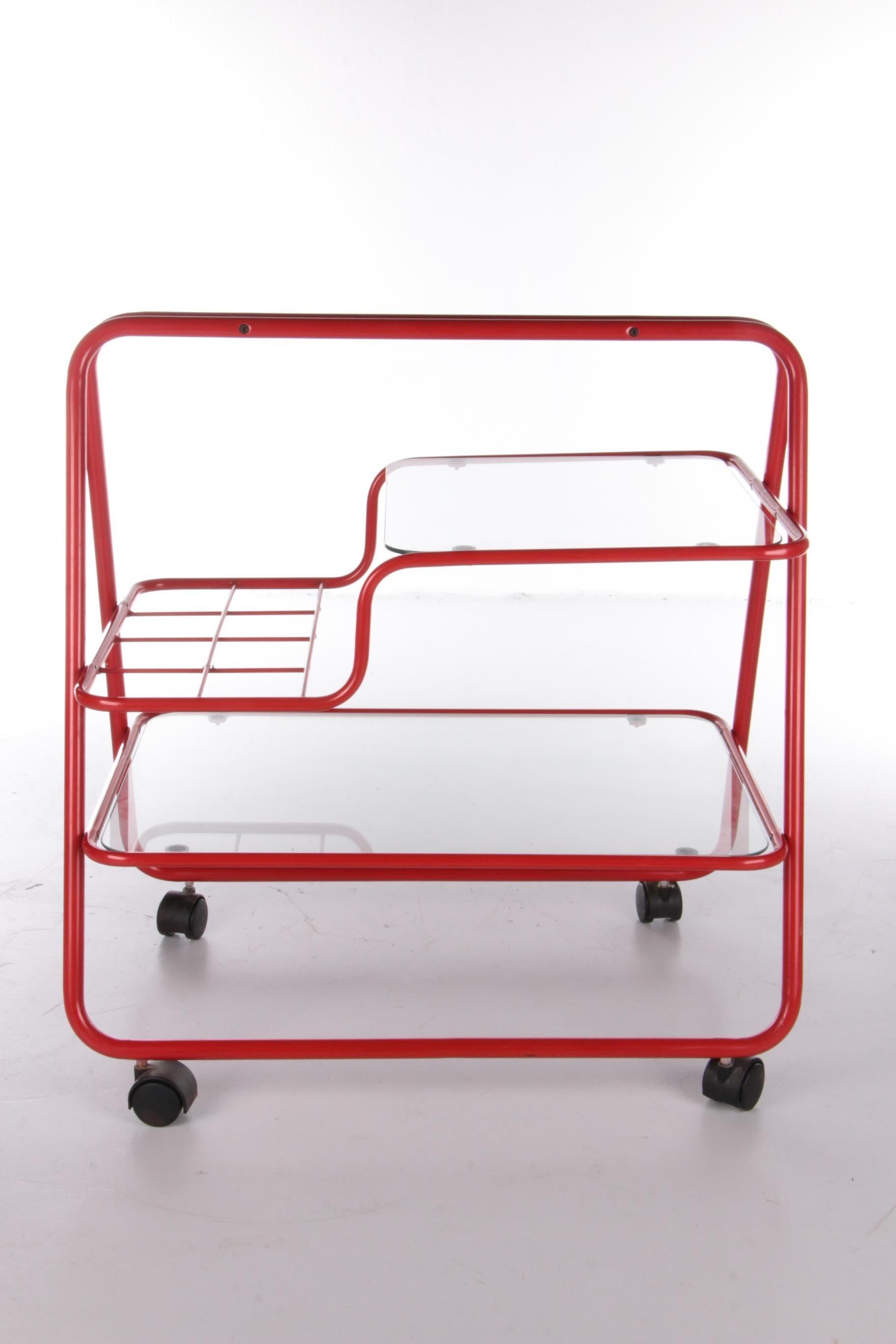 Dutch Vintage Red Metal Unique Trolley or Bar Cart, 1970s For Sale