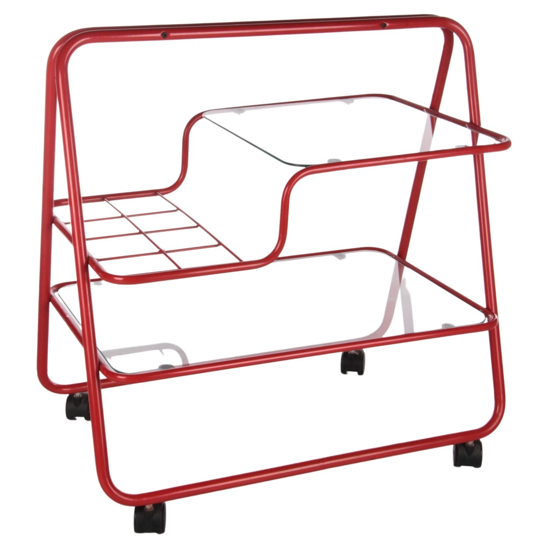Vintage Red Metal Unique Trolley or Bar Cart, 1970s For Sale