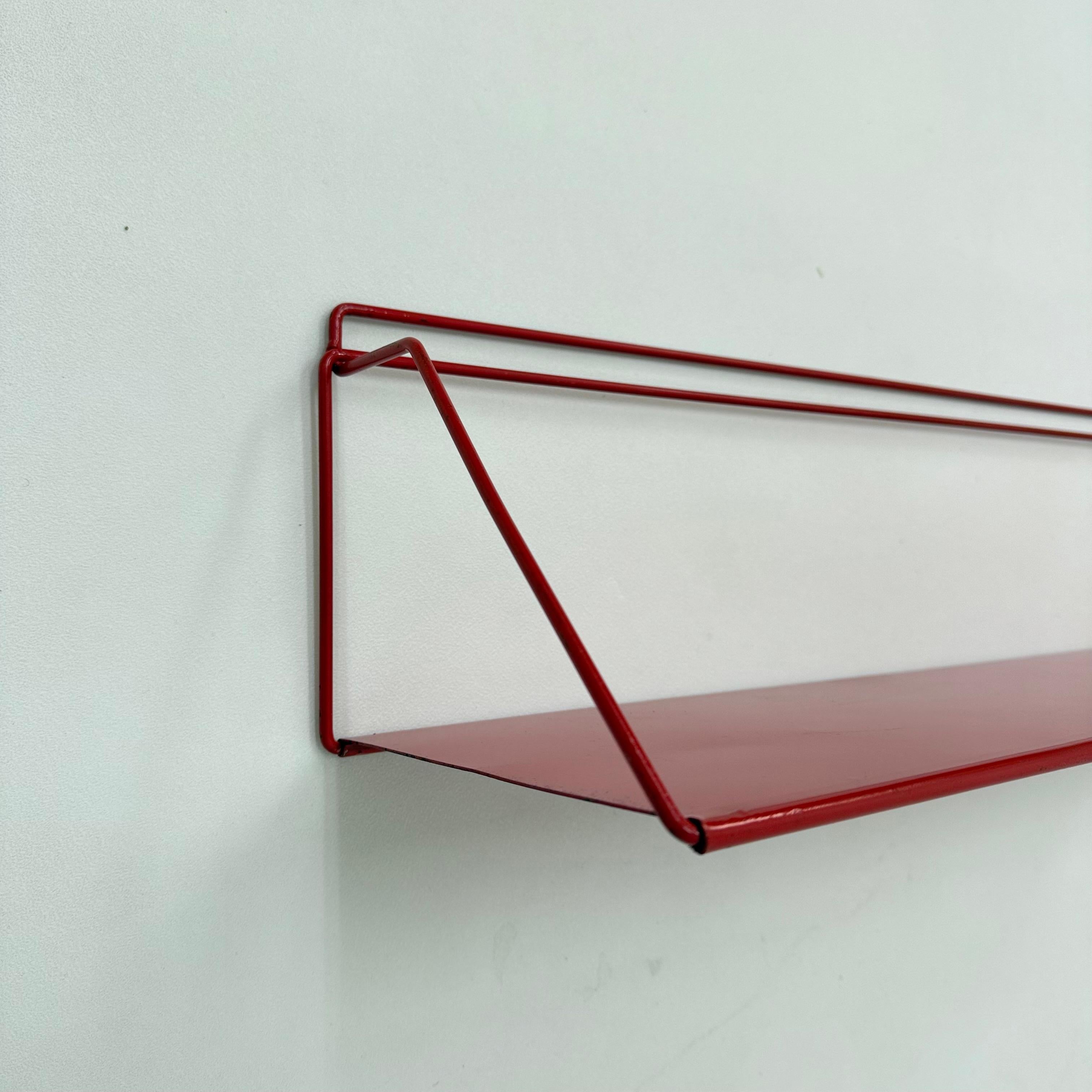 Vintage red metal wall unit book shelf , 1970s 4