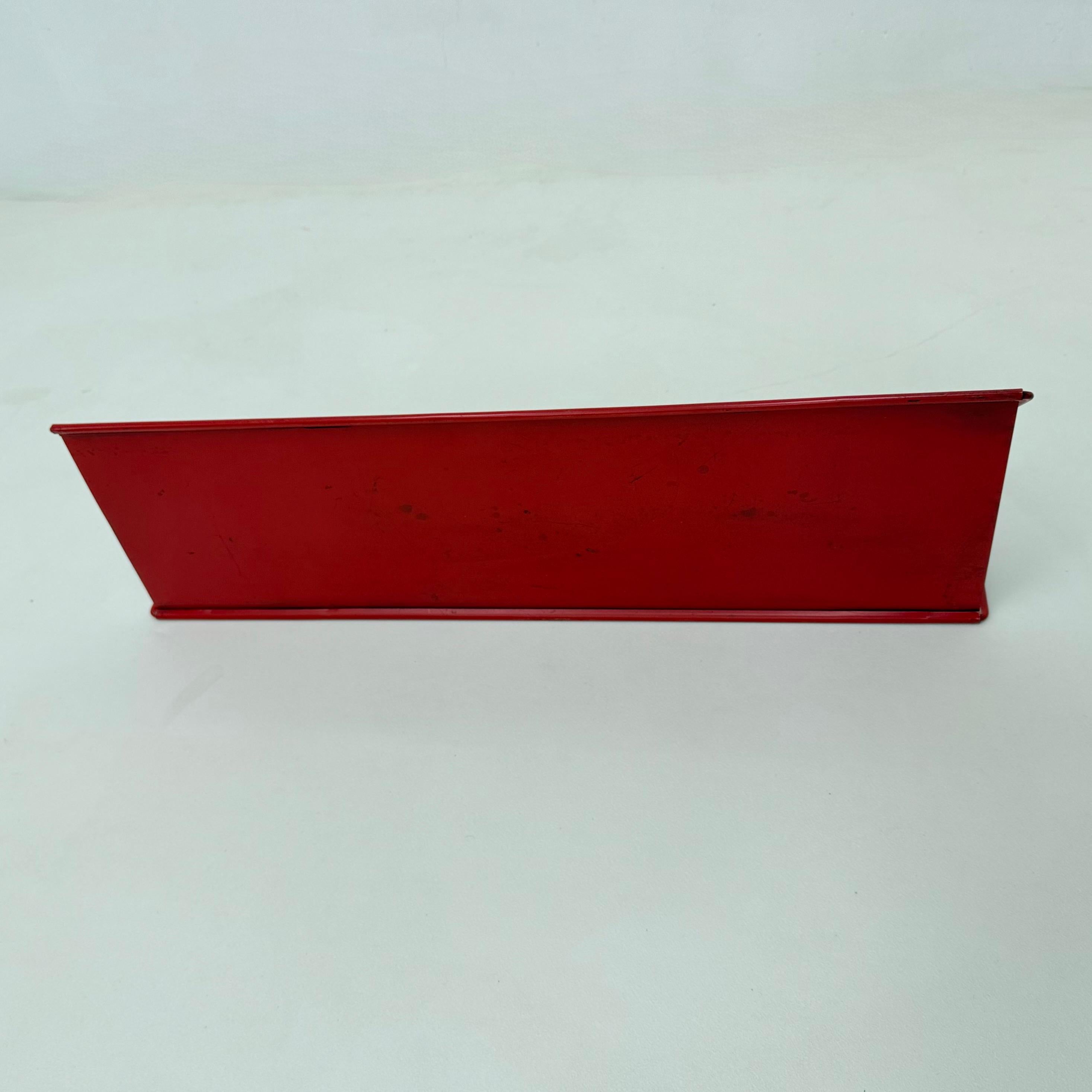 Vintage red metal wall unit book shelf , 1970s 5