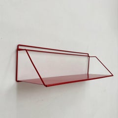Vintage red metal wall unit book shelf , 1970s