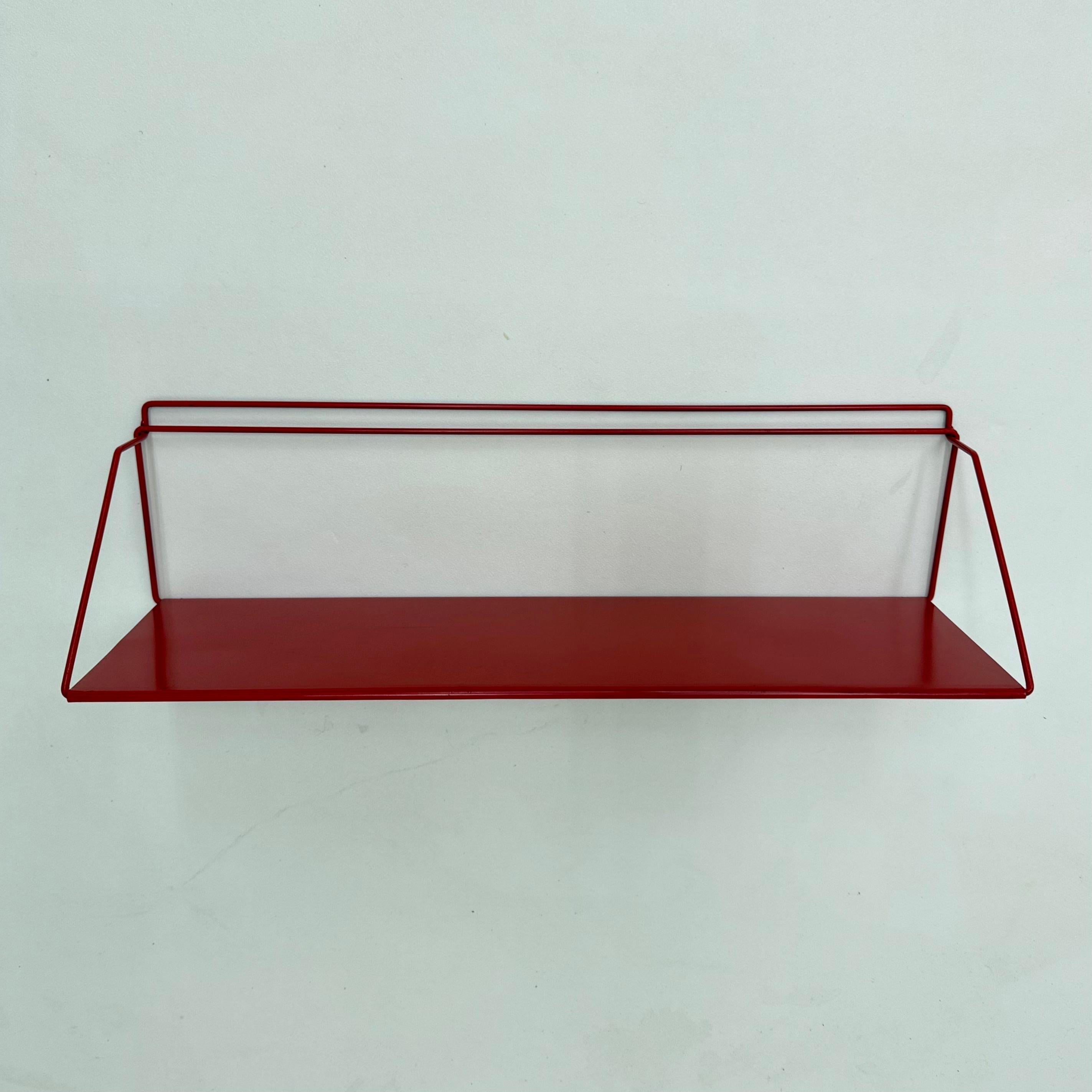 Vintage red metal wall unit book shelf , 1970s 1