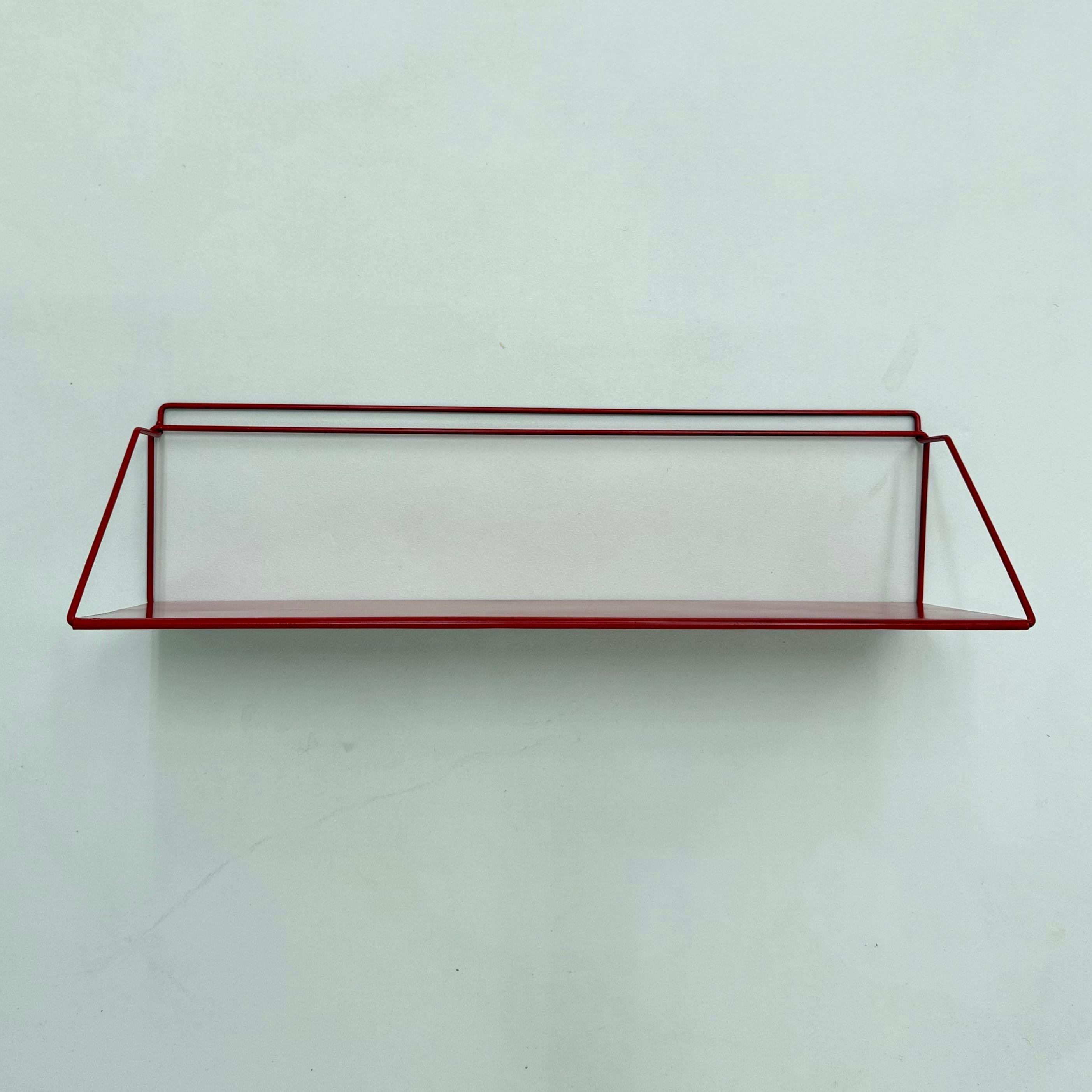 Vintage red metal wall unit book shelf , 1970s 2