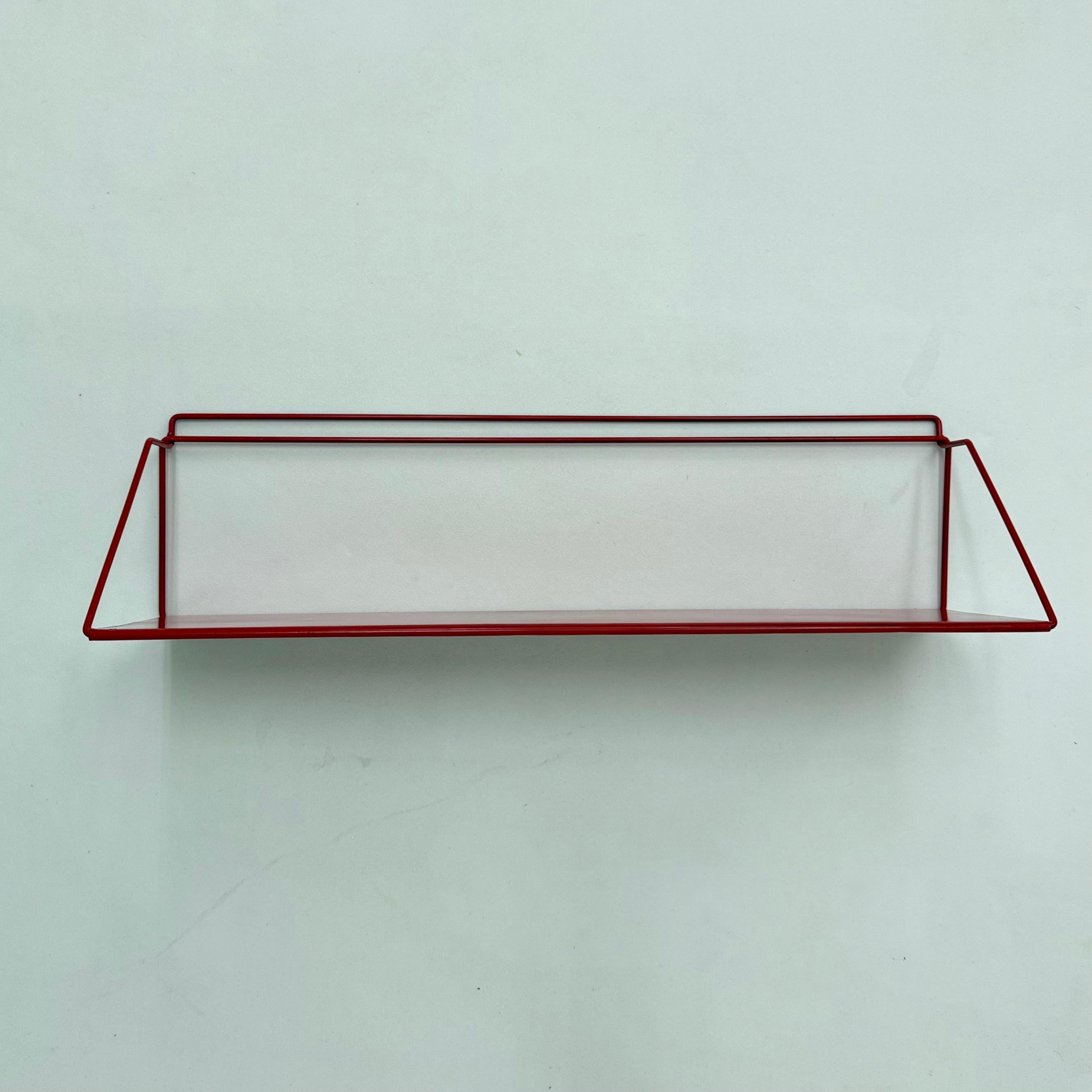 Vintage red metal wall unit book shelf , 1970s 3