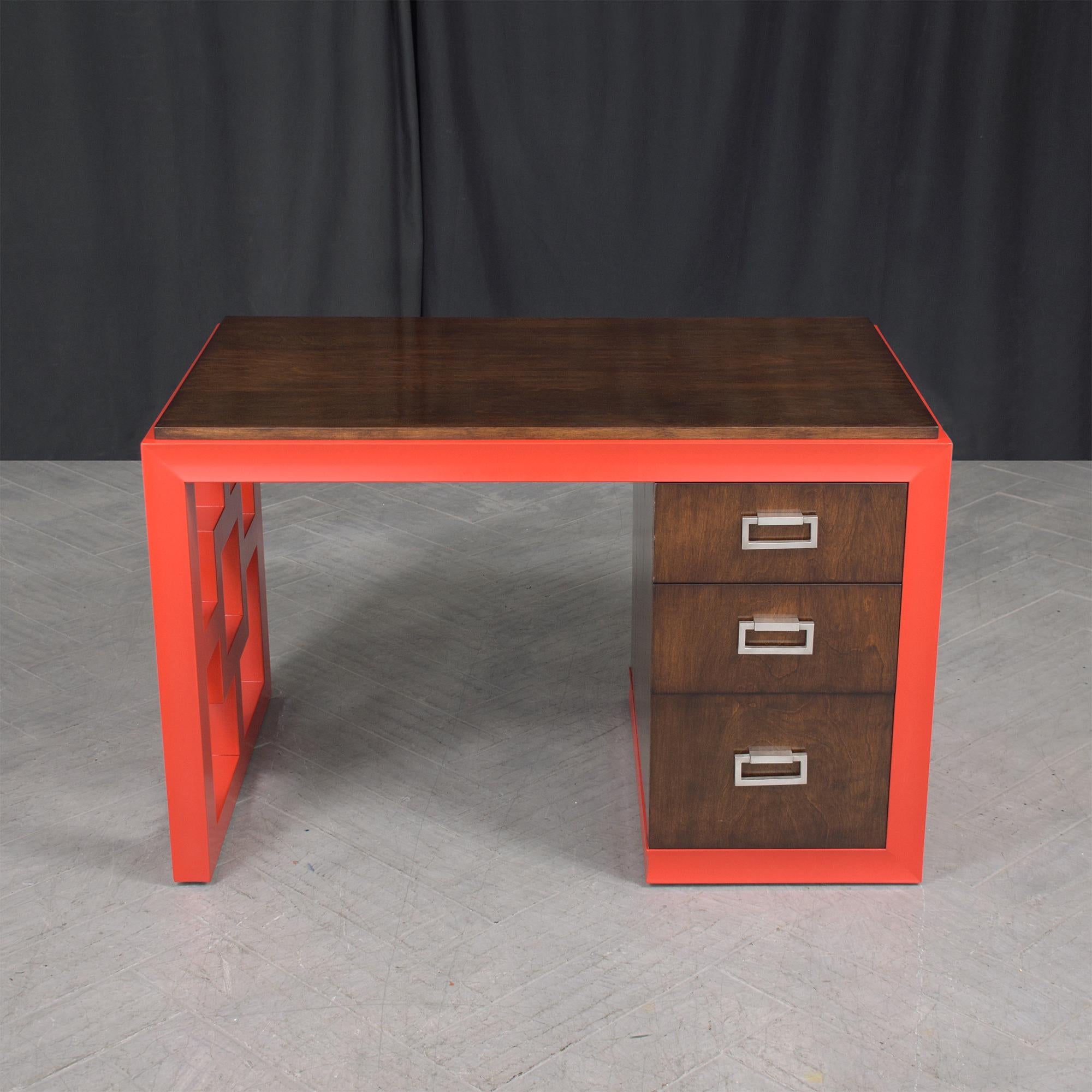red desk with drawers