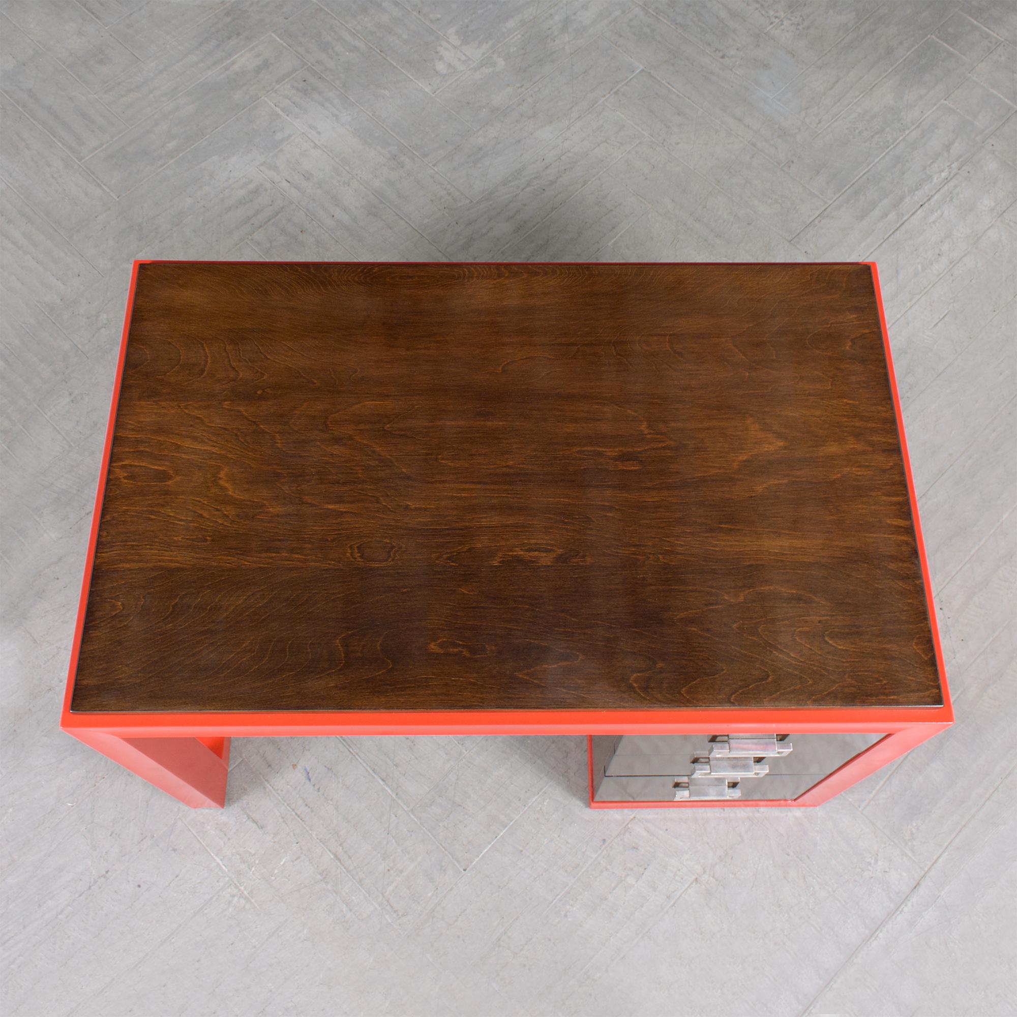 American 1960s Mid-Century Modern Walnut Desk with Vibrant Red Lacquer Finish For Sale