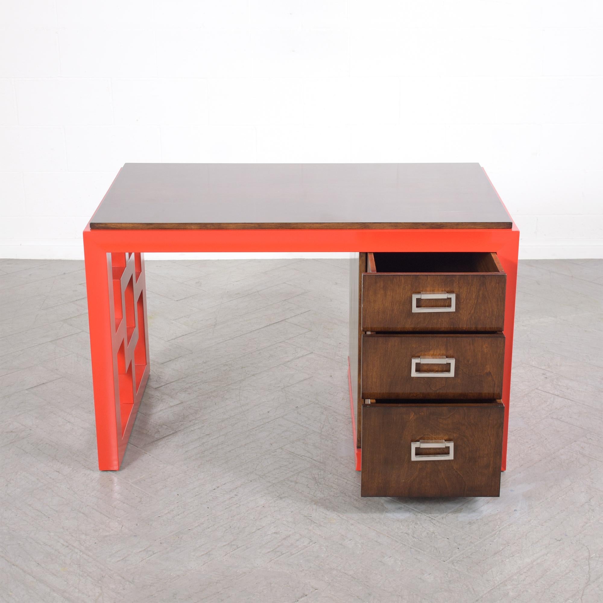 Mid-20th Century 1960s Mid-Century Modern Walnut Desk with Vibrant Red Lacquer Finish For Sale