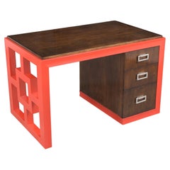 1960s Mid-Century Modern Walnut Desk with Vibrant Red Lacquer Finish