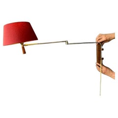 Vintage Red Mid Century Swing-Arm Wall Lamp, Textile Retro 70s