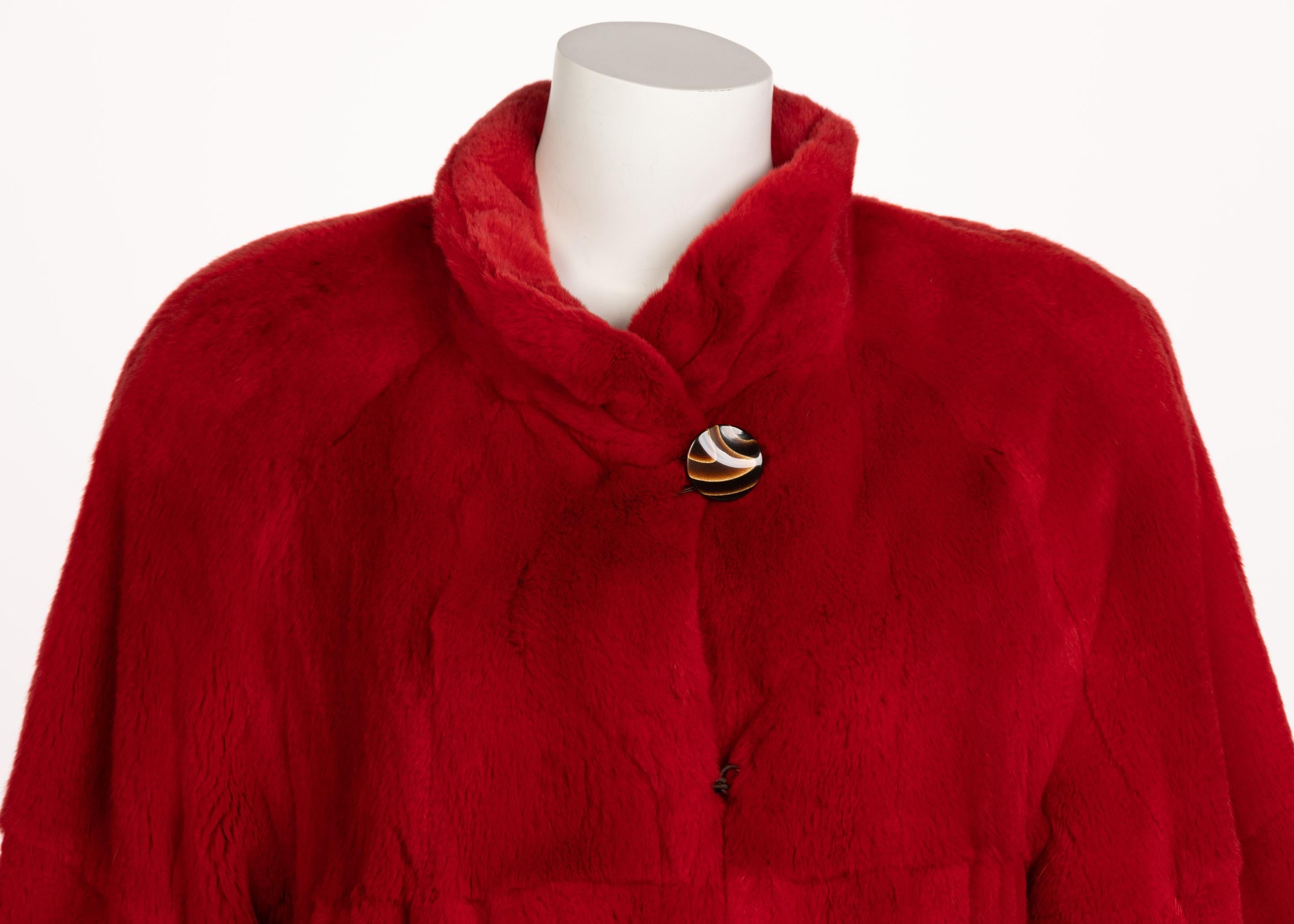 Vintage Red Mink Fur Full Length Coat In Good Condition For Sale In Boca Raton, FL