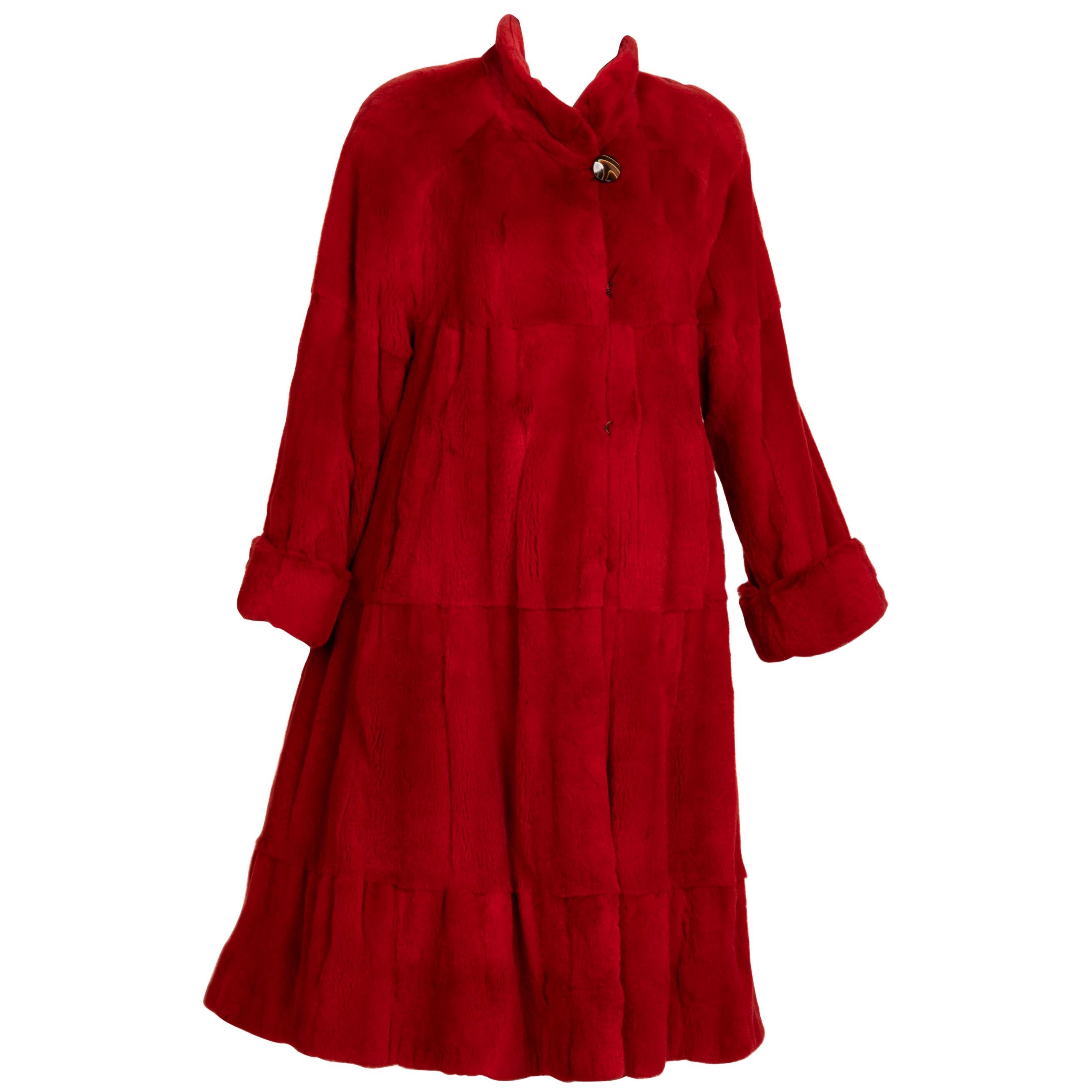 Vintage Red Mink Fur Full Length Coat