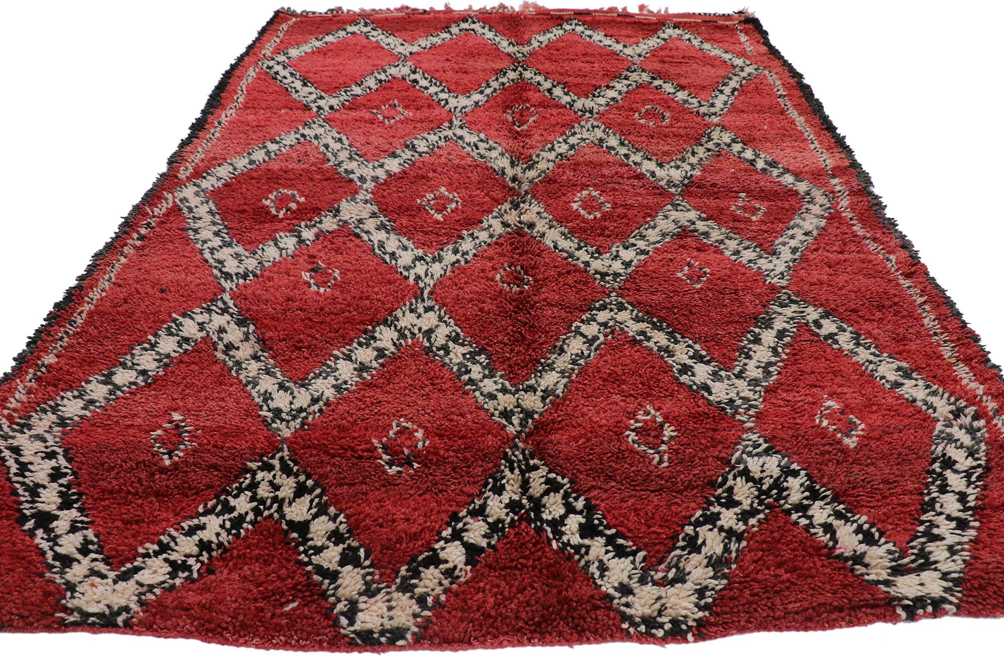 Bohemian Vintage Moroccan Beni Ourain Rug, Midcentury Meets Boho Chic For Sale