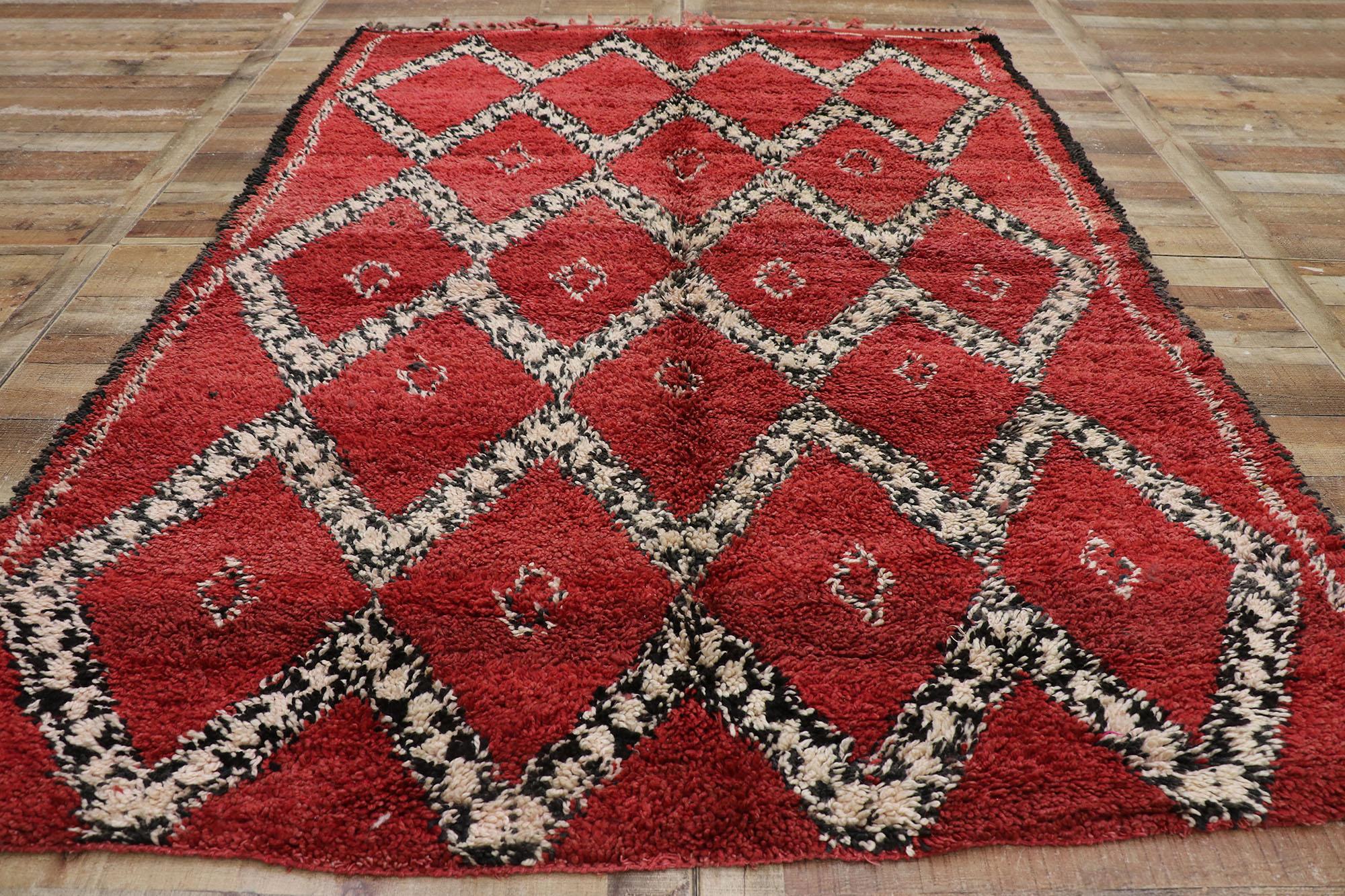 Wool Vintage Moroccan Beni Ourain Rug, Midcentury Meets Boho Chic For Sale