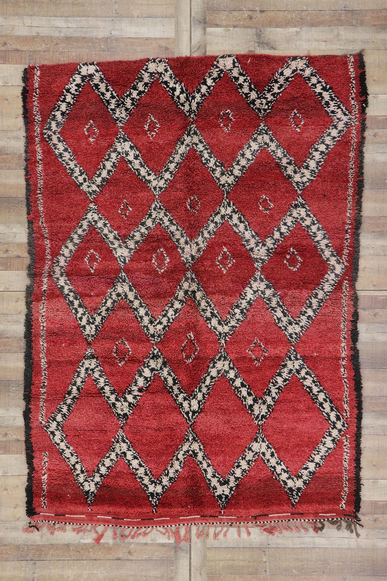 Vintage Moroccan Beni Ourain Rug, Midcentury Meets Boho Chic For Sale 1