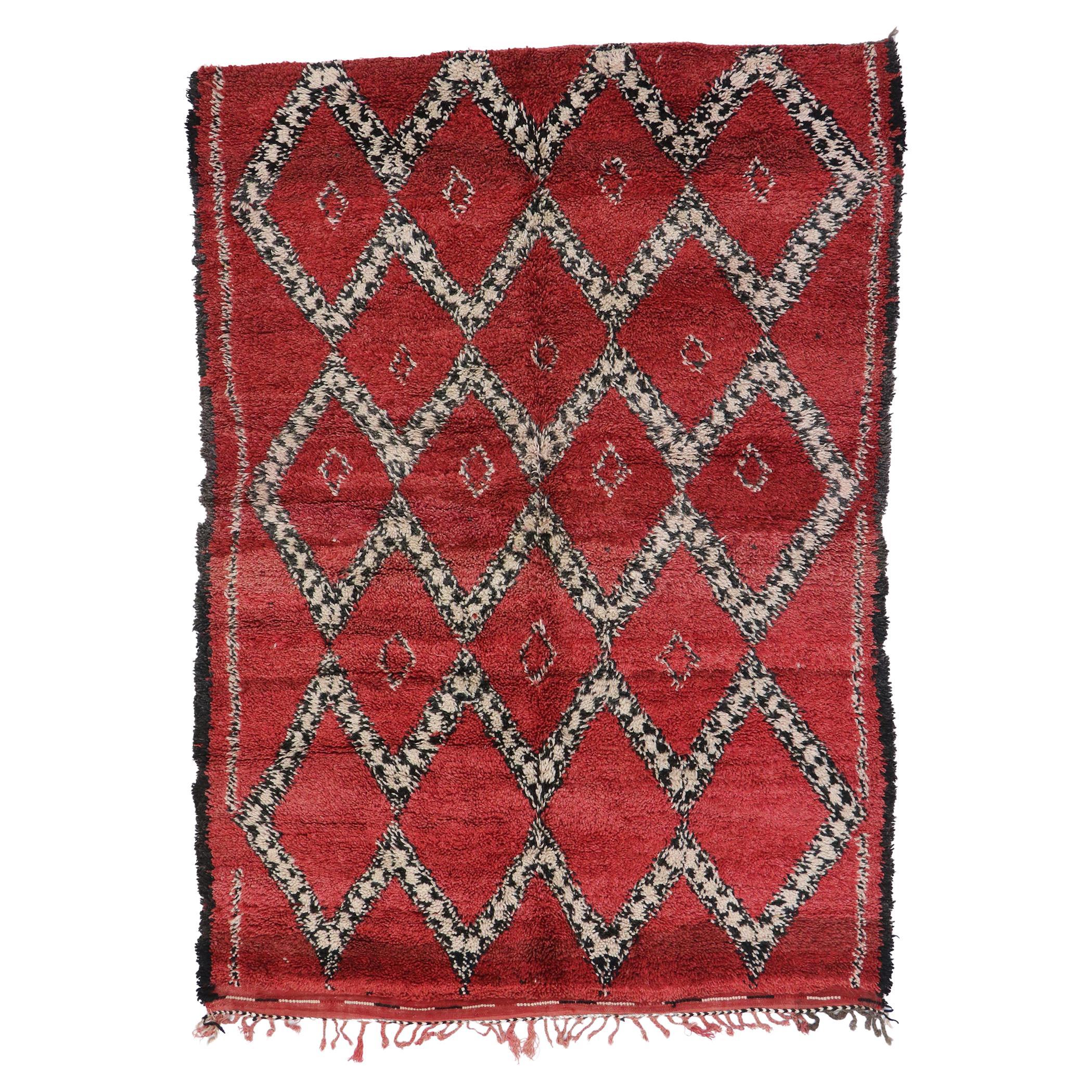 Vintage Moroccan Beni Ourain Rug, Midcentury Meets Boho Chic For Sale