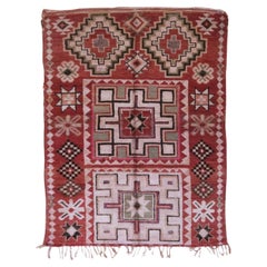 Vintage Red Moroccan Berber Boujaad Rug with Checkered Design