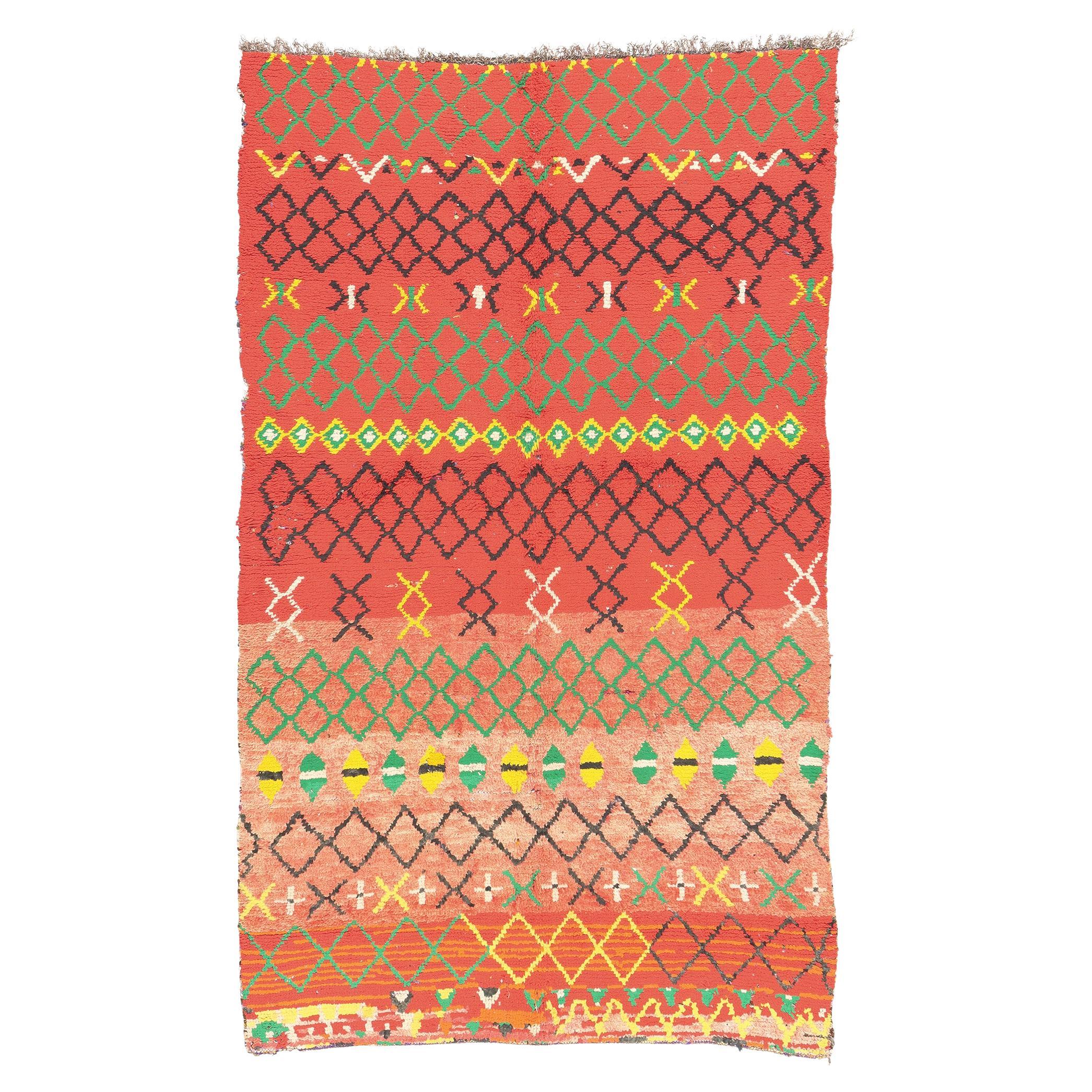 Vintage Red Moroccan Rag Rug, Tribal Enchantment Meets Bold Boho Chic