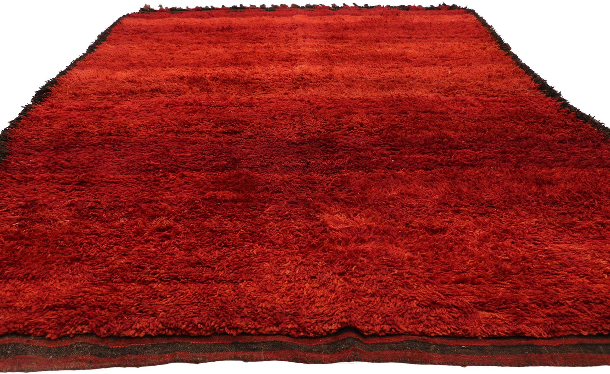 Hand-Knotted Vintage Red Moroccan Rug, Berber Shag Rug with Retro Modern Style For Sale