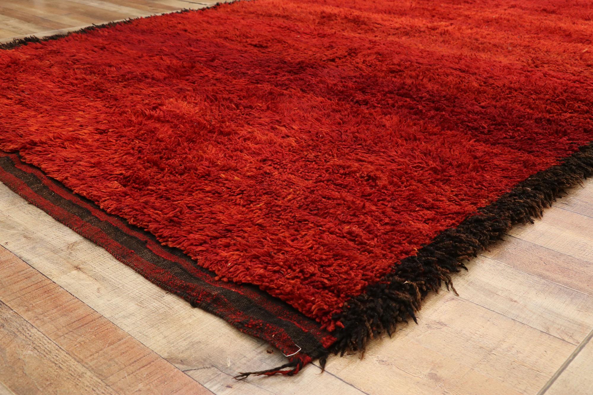 20th Century Vintage Red Moroccan Rug, Berber Shag Rug with Retro Modern Style For Sale