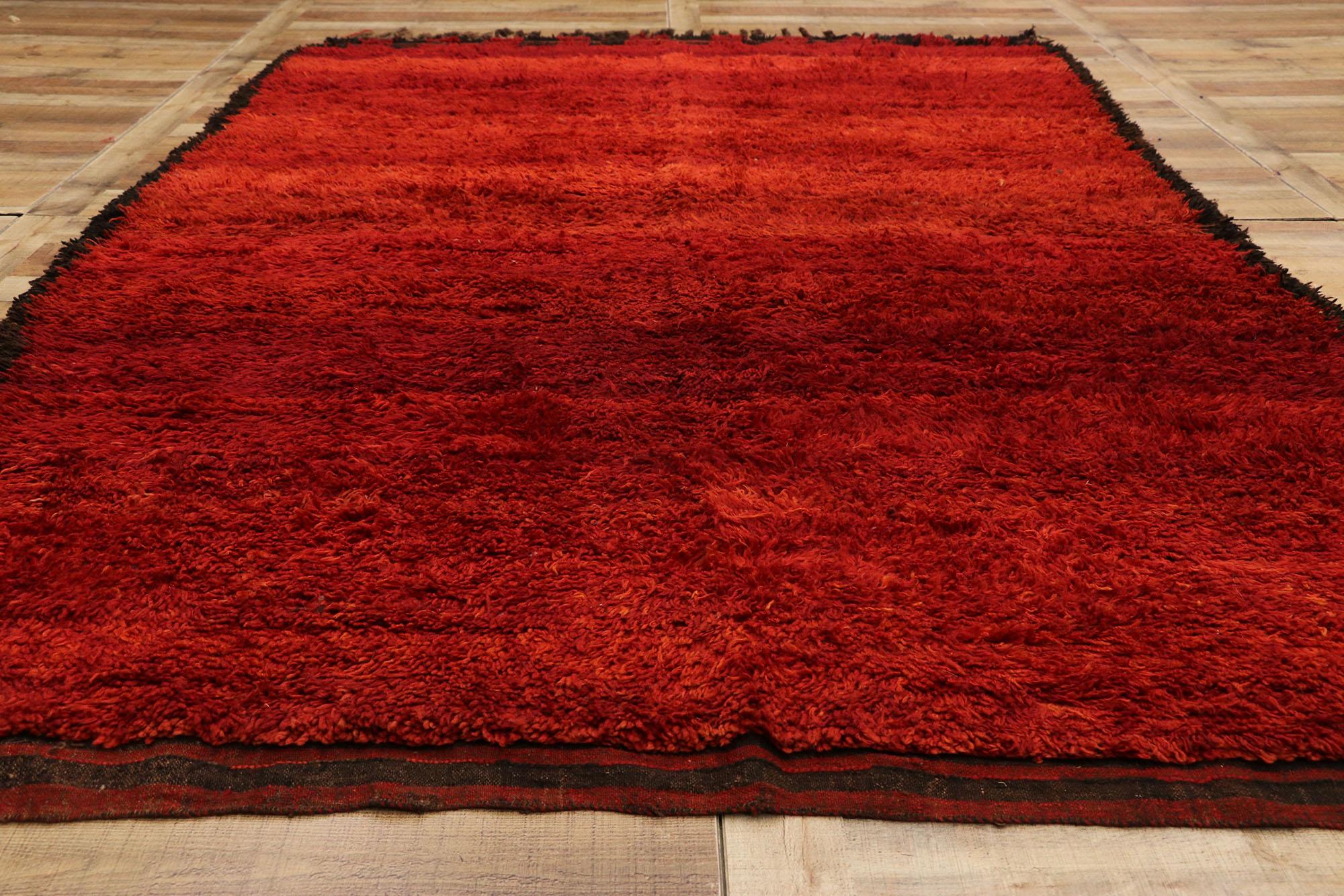 Wool Vintage Red Moroccan Rug, Berber Shag Rug with Retro Modern Style For Sale