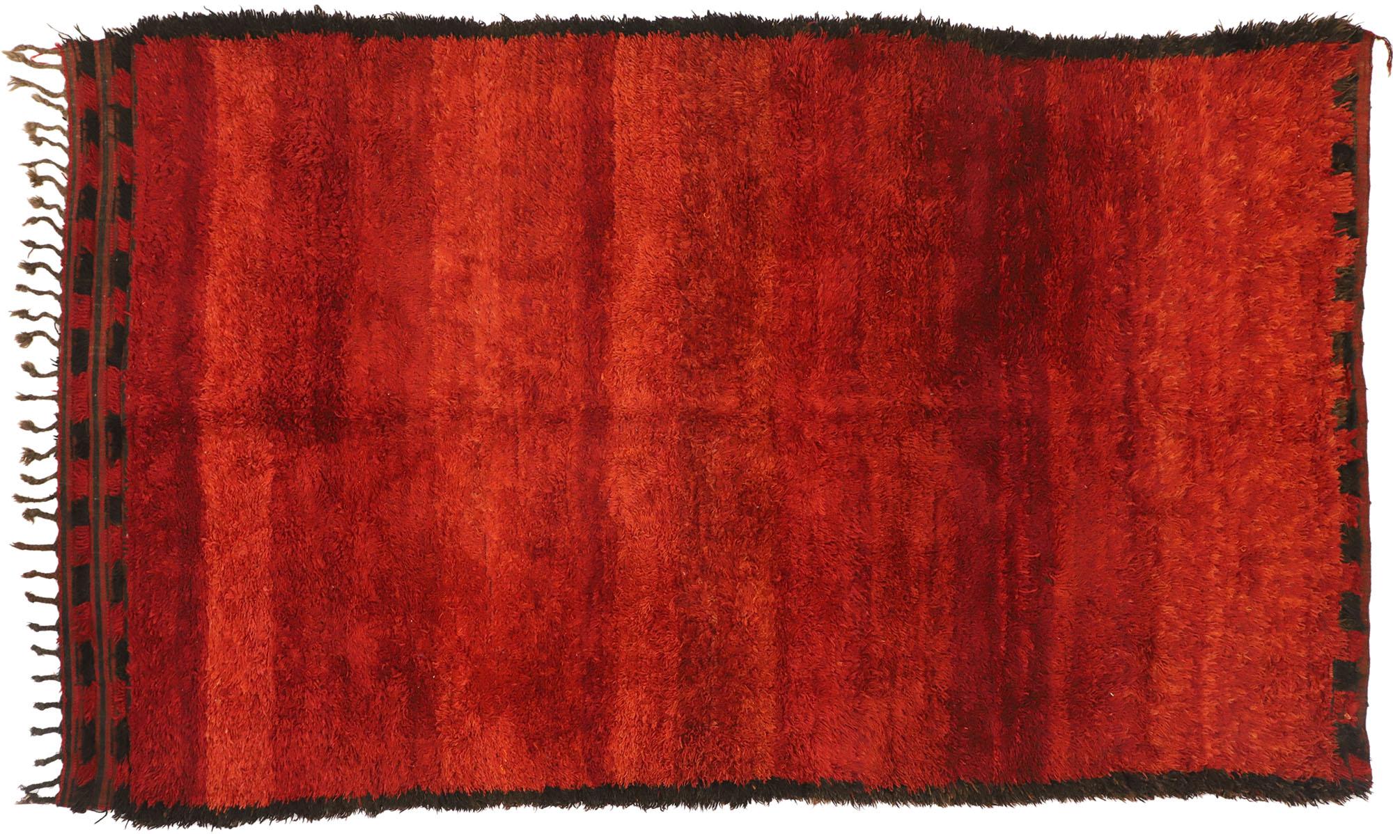 Vintage Red Moroccan Rug, Berber Shag Rug with Retro Modern Style For Sale 2