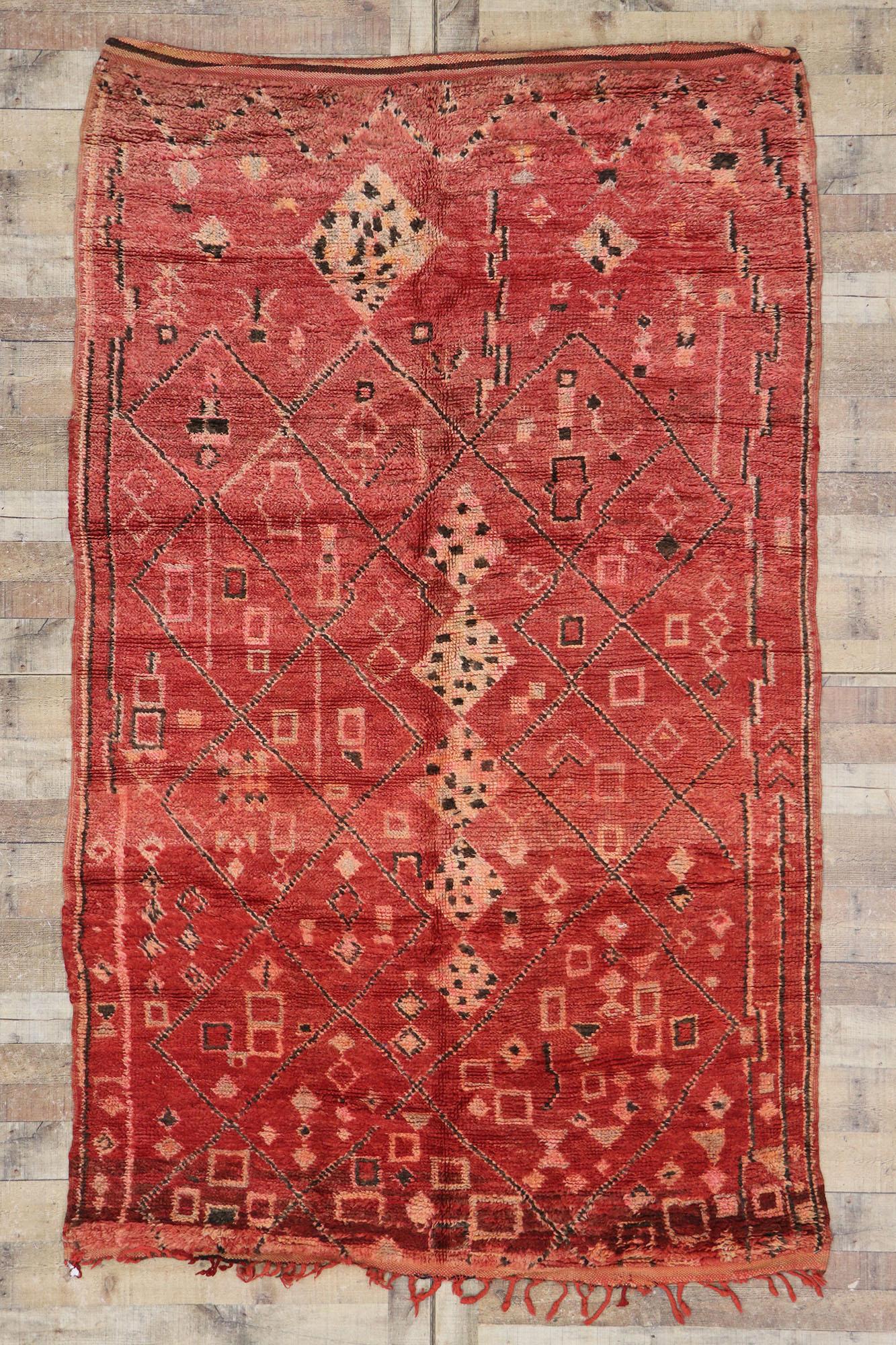 Vintage Red Boujad Moroccan Rug by Berber Tribes of Morocco In Good Condition For Sale In Dallas, TX