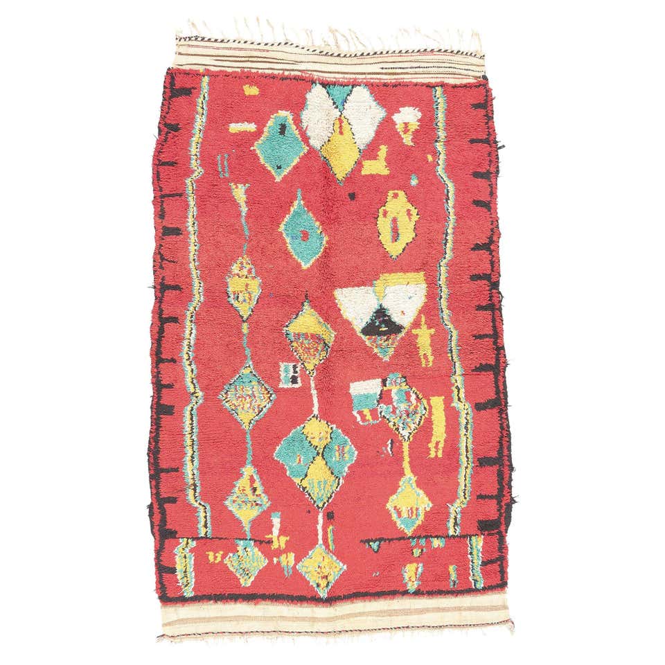 Vintage Moroccan Rug by Berber Tribes of Morocco, Cream Color, Red ...