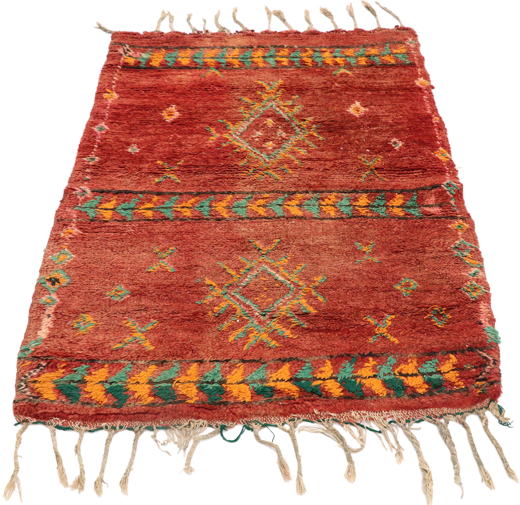 Bohemian Vintage Red Boujad Moroccan Rug, Tribal Enchantment Meets Southwest Boho Chic For Sale