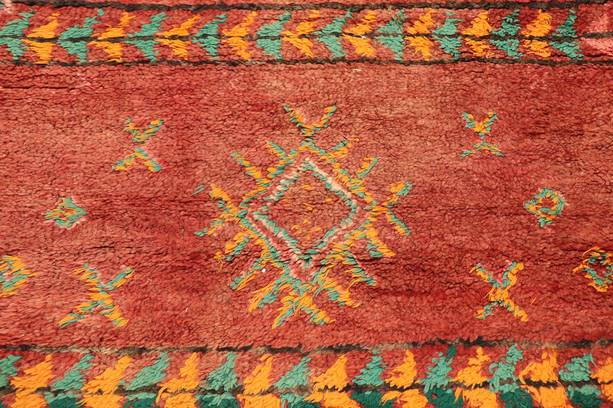 Hand-Knotted Vintage Red Boujad Moroccan Rug, Tribal Enchantment Meets Southwest Boho Chic For Sale